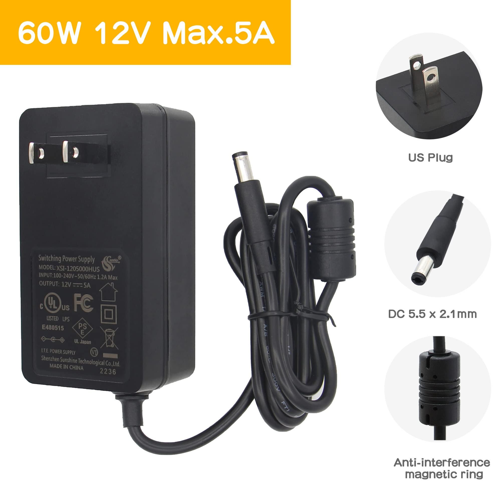 Geekworm Geekworm DC 12V 5A 60W Power Adapter | UL Listed | AC 100-240V | DC 5521 Jack | for Raspberry Pi X735 V3.0/X885/X729/X1202/X1203/X1009/X-UPS1/LED Strips/3D Printer/Security Cameras/Audio Amplifier