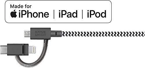 Native Union Native Union Belt Cable Universal - 6.5ft Ultra-Strong Reinforced [MFi Certified] Durable Charging Cable with 3-in-1 Adaptor for Lightning, USB-C and Micro-USB Devices (Zebra)
