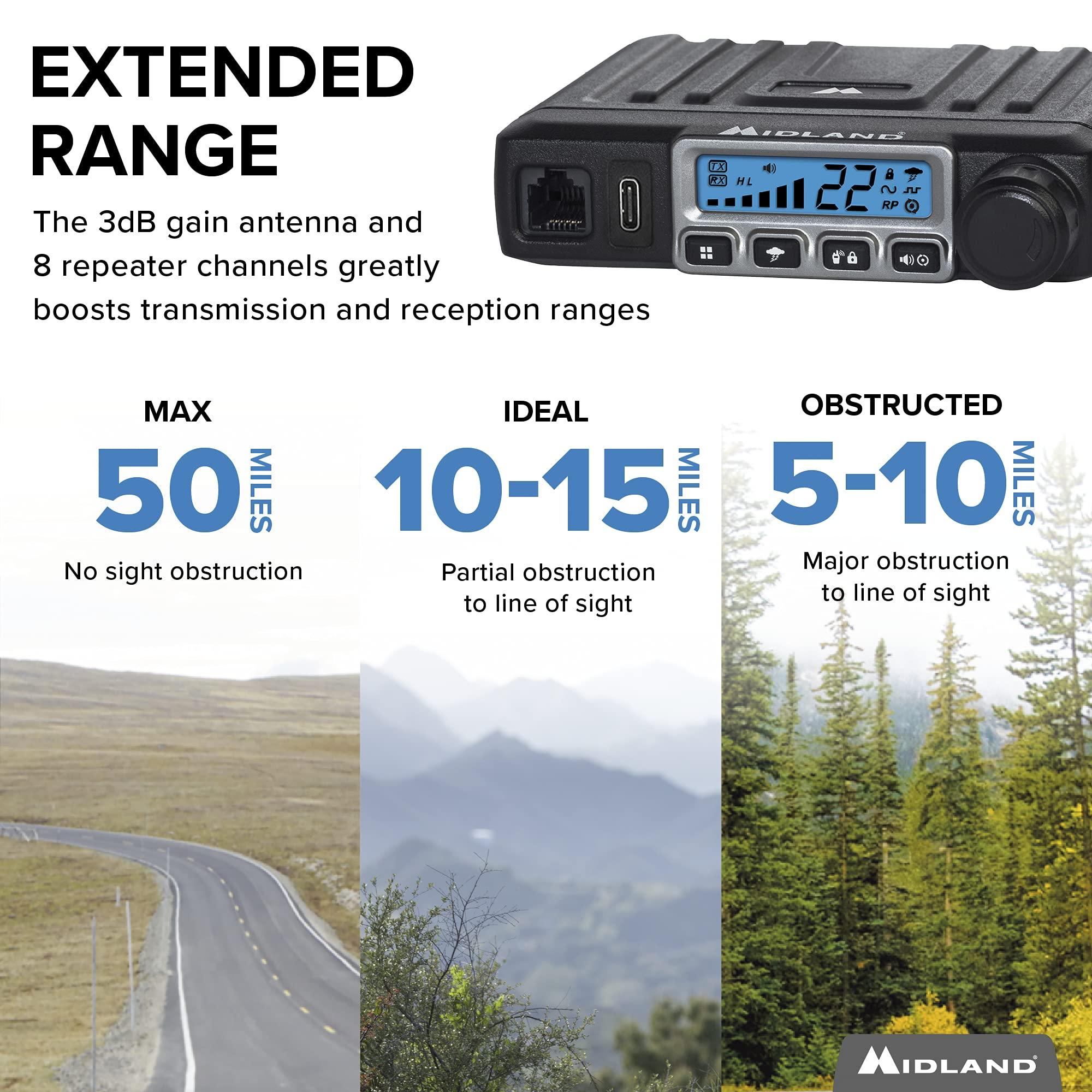 Midland Midland MXT115AGVP3 - 15 Watt GMRS MicroMobile Two Way Radio - Off Roading Outdoor Farm Radio - Extended Range 3dB gain Ghost Antenna, Antenna Cable, Mounting Bracket - Farm Tractor Bundle