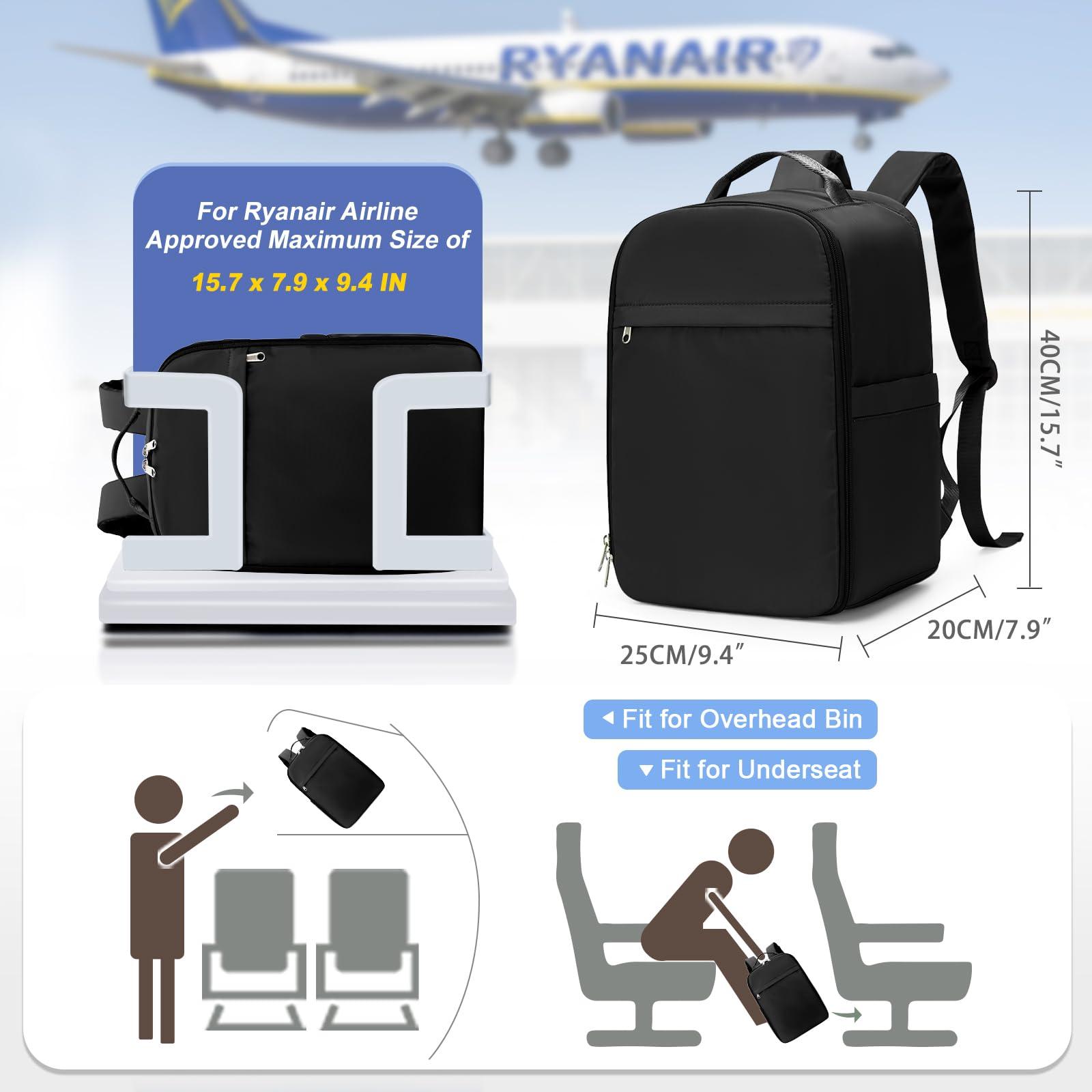 WEPLAN WEPLAN United Airlines Approved Personal Item Travel Bag, Underseat 20L Carry on Backpack, Waterproof Cabin Luggage Bag, mochila de viaje, Frontier Airlines Personal Item Bag, black