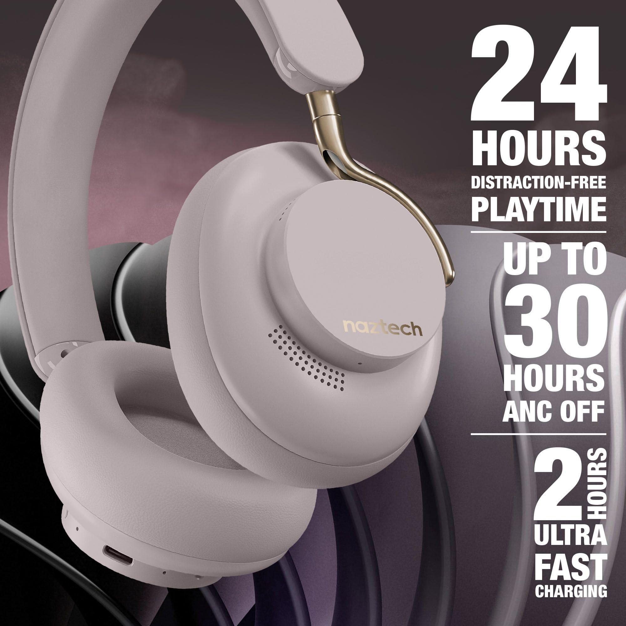 Naztech Naztech Aura 360 Moondust 24HR ANC Over Ear Headphone Wireless, Noise Cancelling Headphones Over Ear, Bluetooth Headphone Gym, Active Noise Cancelling Head Phones, Multipoint Connection Dual Voice Mic