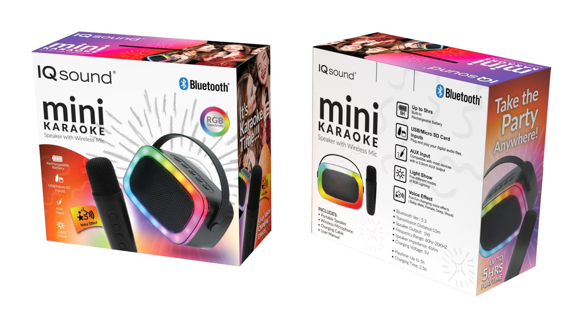 Supersonic IQ Sound IQ-908K Mini Karaoke Bluetooth Speaker with Wireless Microphone, RGB Lights Surround, Fun Voice Changing in Rechargeable Compact, and Portable Design Ideal Gifts for Kids and Adults (Black)