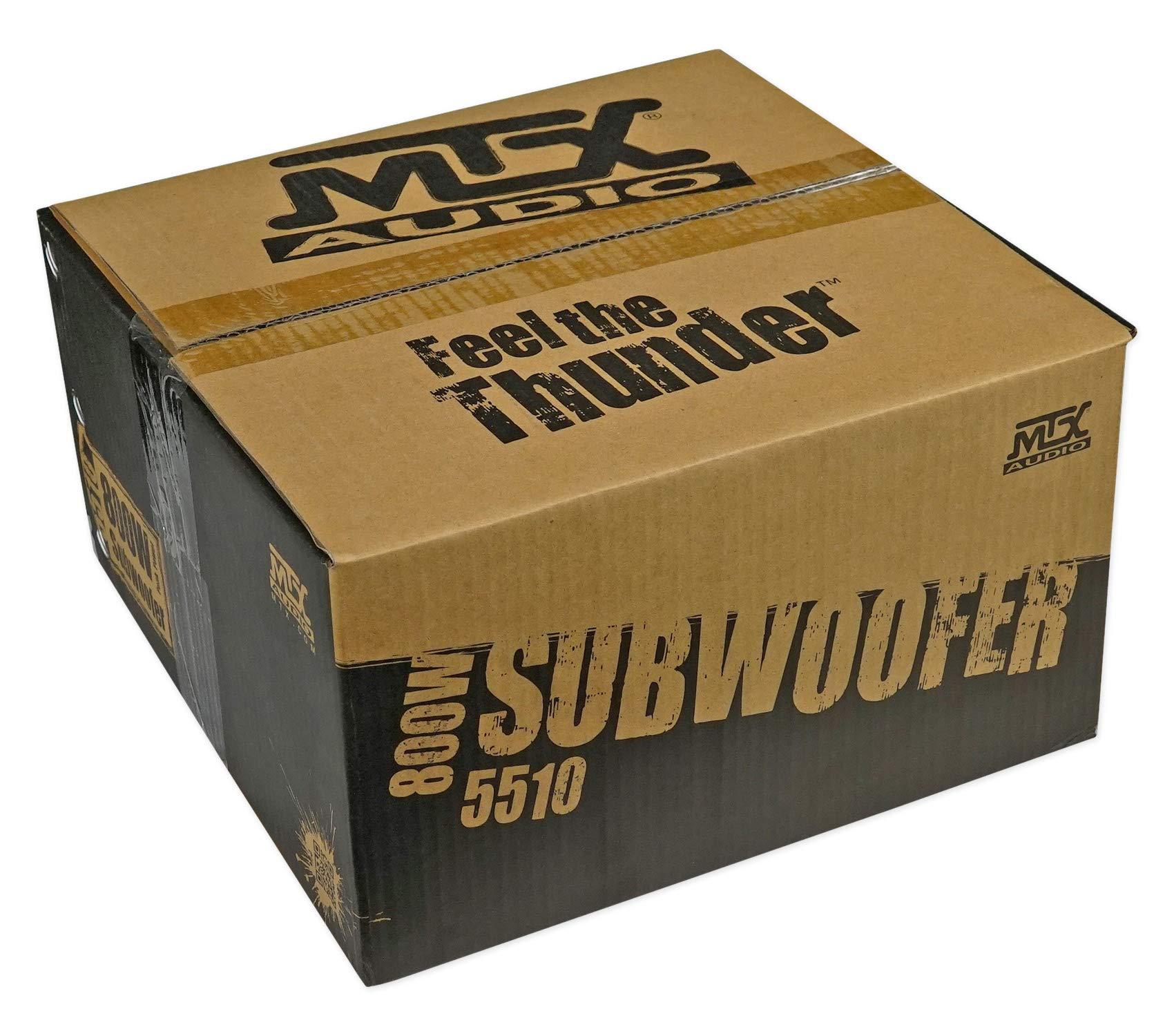 MTX MTX (2) 5510-22 10" 800 Watt Peak/400 Watt RMS DVC 2-ohm Car Subwoofer Bundle with Rockville dB13 3000 Watt Peak/750w RMS Mono 2 Ohm Car Amp and RWK41 4 Gauge Car Amp Wiring Kit (4 Items)