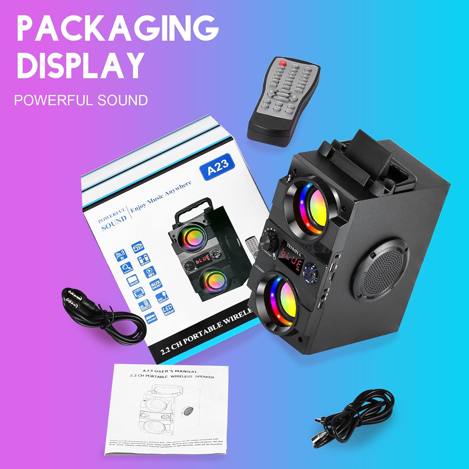 TENMIYA TENMIYA 40W(60W Peak) Portable Bluetooth Speakers with Subwoofer Wireless Stereo Rich Bass Boombox with LED Lights Outdoor Home Party Speakers Support FM Radio Remote Control AUX EQ