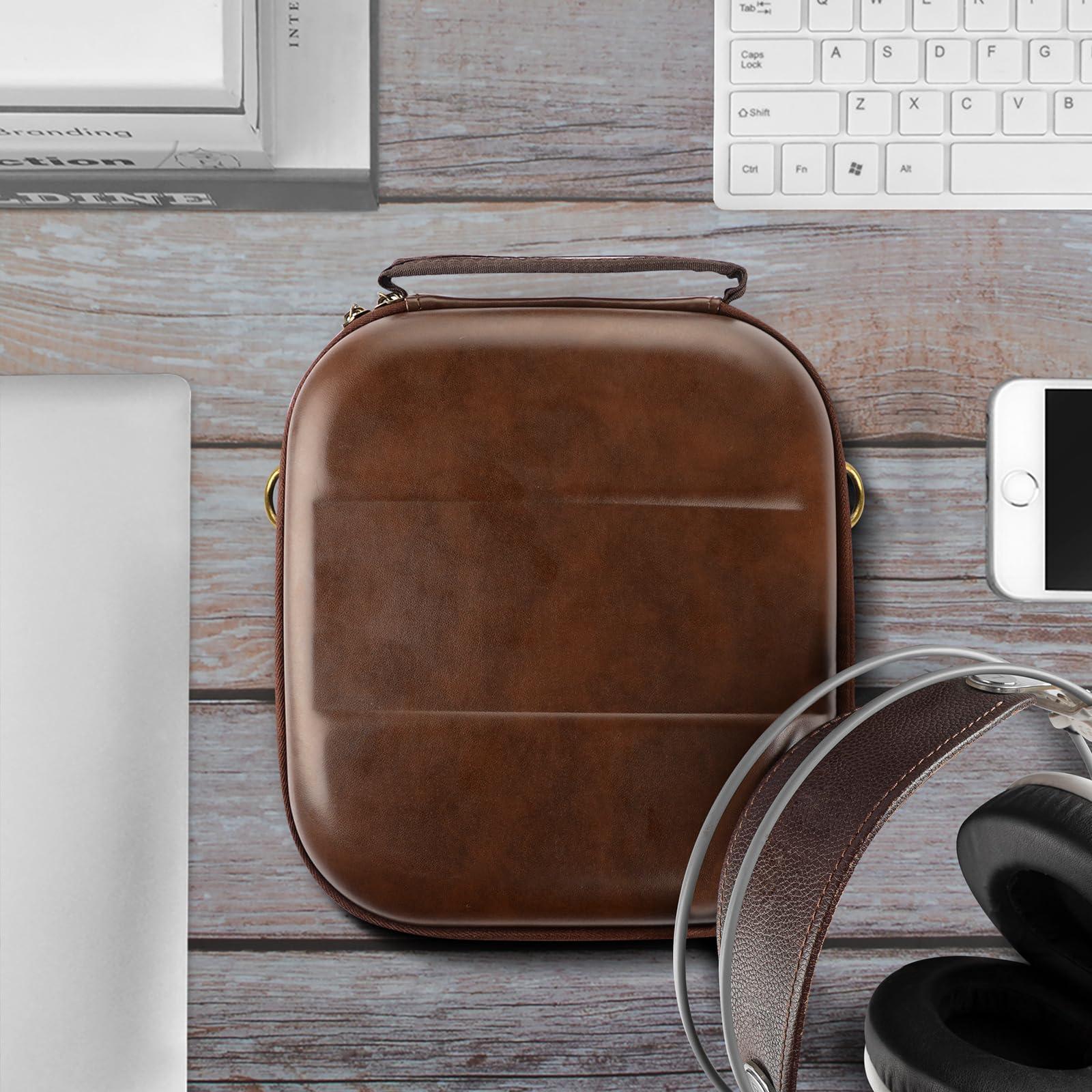 GEEKRIA Geekria Shield Case Compatible with AKG K701 Ultra, Pro Audio K702, K72, Pro Audio K72 Headphones, Replacement Hard Shell Travel Carrying Bag with Cable Storage (Brown Vegan Leather)