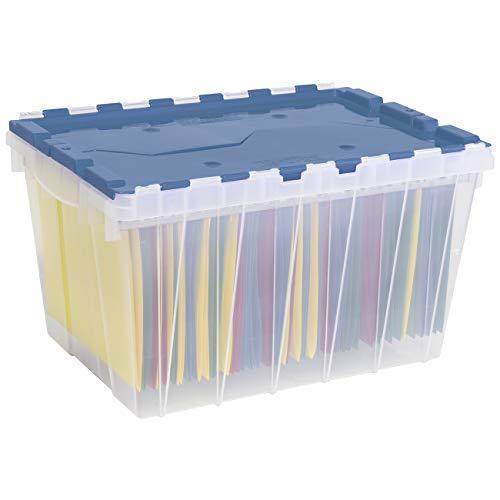 Akro-Mils Akro-Mils 12 Gallon KeepBox File Box Plastic Stackable Storage Container with Hinged Attached Lid and Rails for Hanging File Folders, 21-Inch L x 15-Inch W x 12-Inch H, Clear/Blue