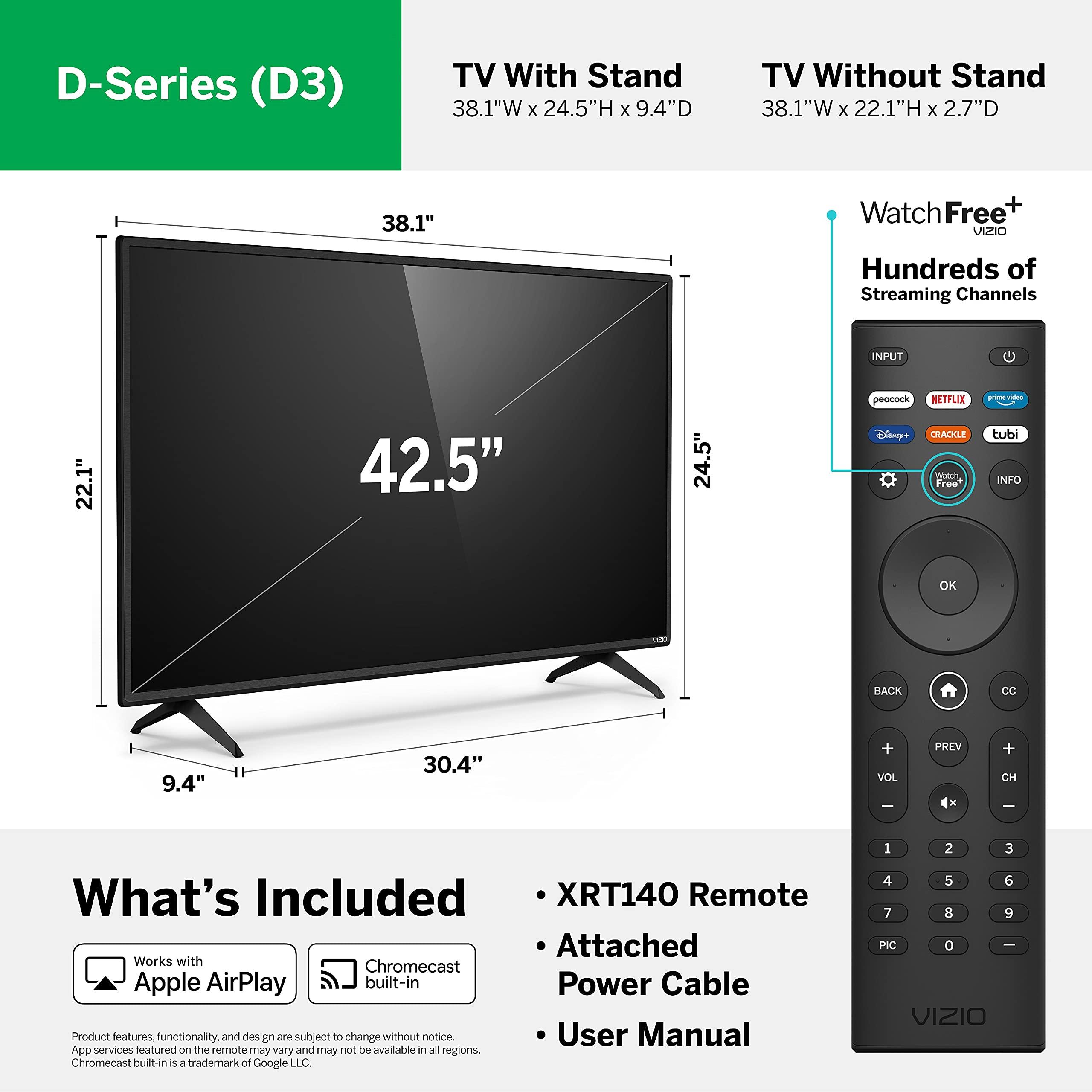 VIZIO VIZIO 43-inch D-Series Full HD 1080p Smart TV with Apple AirPlay and Chromecast Built-in, TV Only (Renewed)