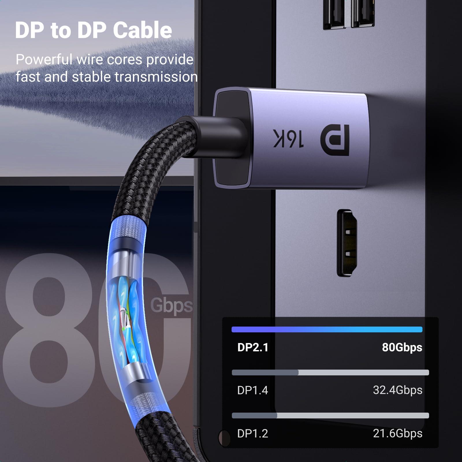 UGREEN UGREEN DisplayPort Cable 2.1 [VESA Certified] DP2.0 80Gbps Support 16K@60Hz 8K@240Hz 4K@240Hz HDR Bundle with 8K HDMI 2.1 Cable 48Gbps 6.6FT, Certified Ultra High Speed HDMI Cord Aluminum