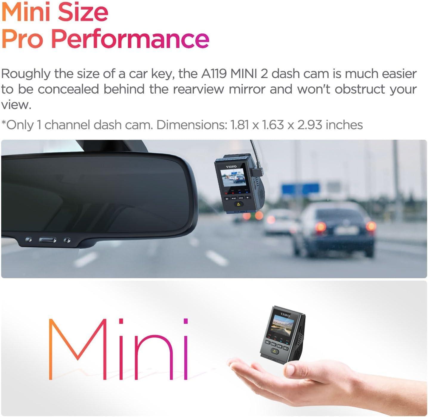 VIOFO VIOFO Dash Cam A119 Mini 2, STARVIS 2 Sensor, 2K 60fps/HDR 30fps Voice Control Car Dash Camera with 5GHz Wi-Fi GPS, Night Vision 2.0, 24H Parking Mode, Supercapacitor, Support 512GB Max