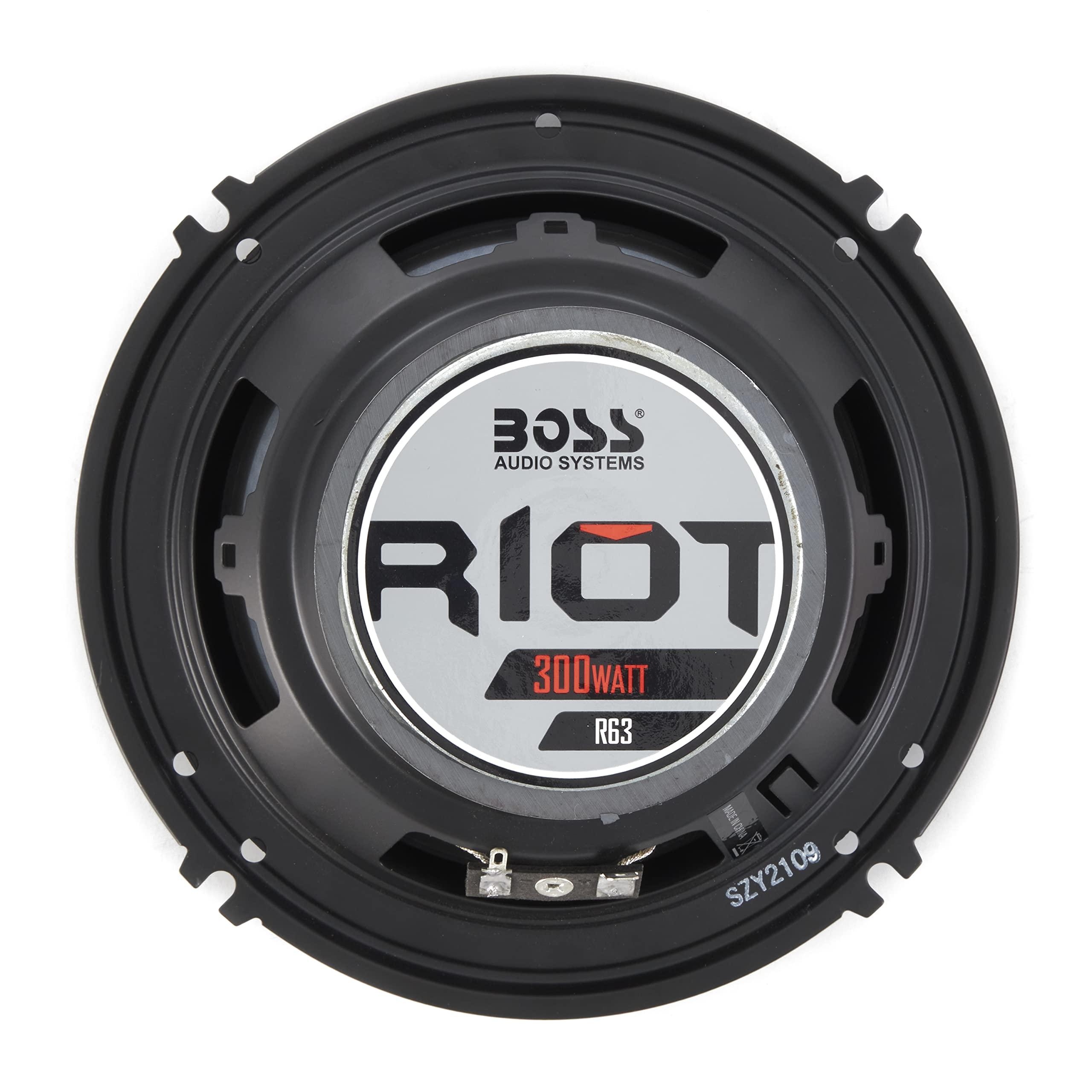 BOSS Audio Systems Boss Audio R63 Riot 6.5-Inch 600W 3 Way Car Audio Coaxial Speakers Stereo 4 Ohms with Car Mount, Poly Injection Woofer Cone & Rubber Surround (4 Pack)