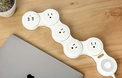 VVONS Flexible Surge Protector Power Strip, 6 Feet Long Cord 4 Outlets 2 USB 10V/13amp Flat Plug with Overload Protection Extension Cord,Suitable for Home Office Travel,White