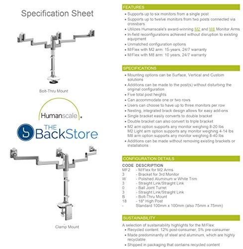 Humanscale Humanscale M2 M/Flex Triple 3 Monitor Arm Straight Link 24" High Post with Integrated Clamp Mount Black MF23B303C24