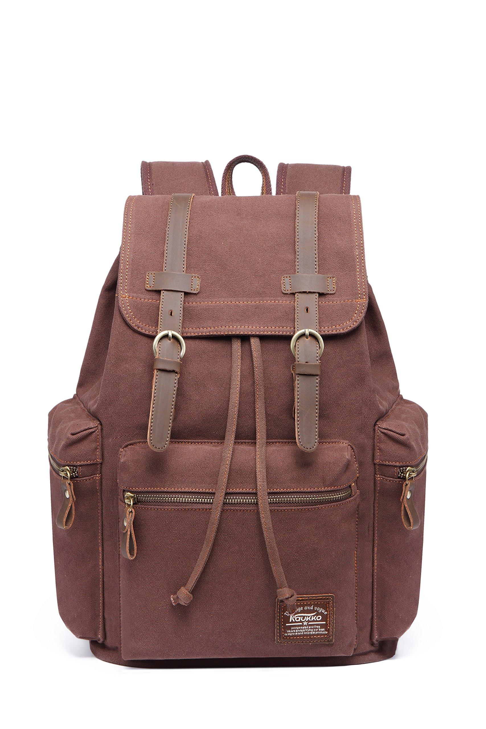 KAUKKO KAUKKO Vintage Casual Canvas and Leather Rucksack Backpack(FP702-1-COFFEE)