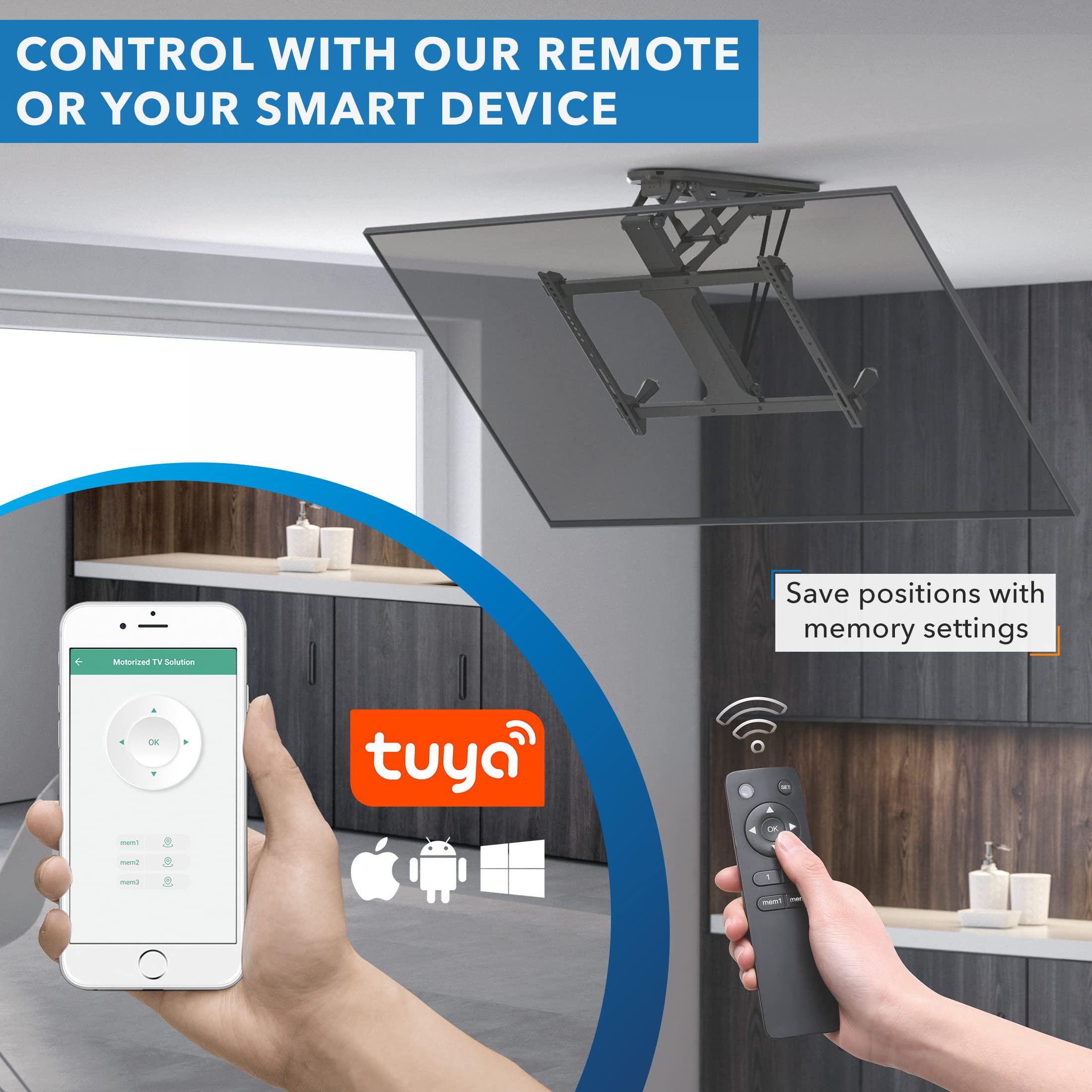 Mount-It! Mount-It! Motorized Ceiling TV Mount for 32 to 70 Inch TVs, Electric Flip Down TV Bracket with Remote and App Control, Drop Down Ceiling Mounting Bracket for Flat and Pitched Roofs, Holds Up to 77 lbs