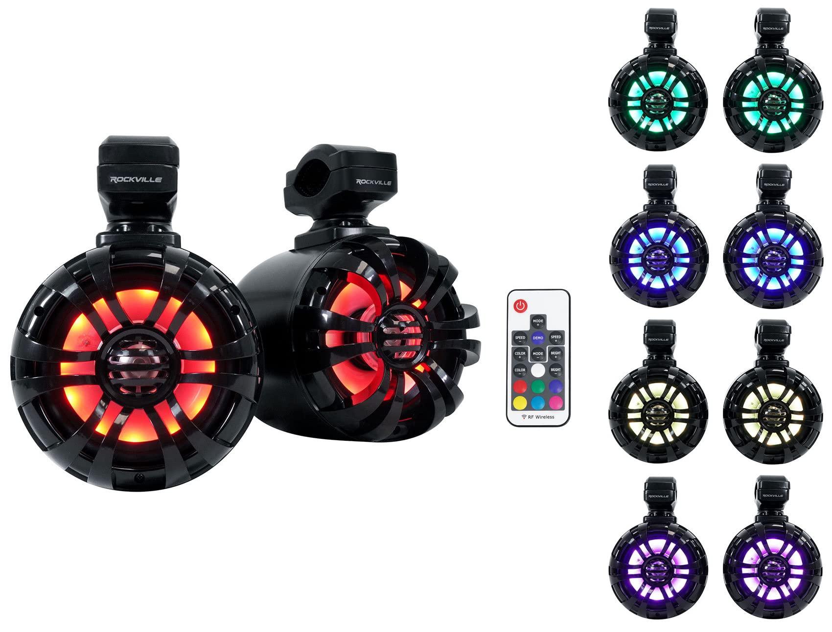 Rockville Rockville (4) WB50KLS BLACK 5.25\" 250w Metal Marine Wakeboard LED Tower Speakers