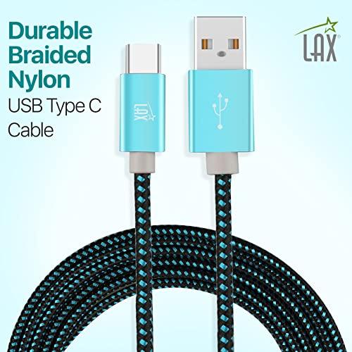 LAX Gadgets LAX Gadgets USB C Cable - Nylon Braided USB-C Charging Cable & Data Transferring - USB A to USB C Compatible with Android Phones, Google Pixel, Apple MacBook & Samsung Galaxy Phones - 6ft - Aqua
