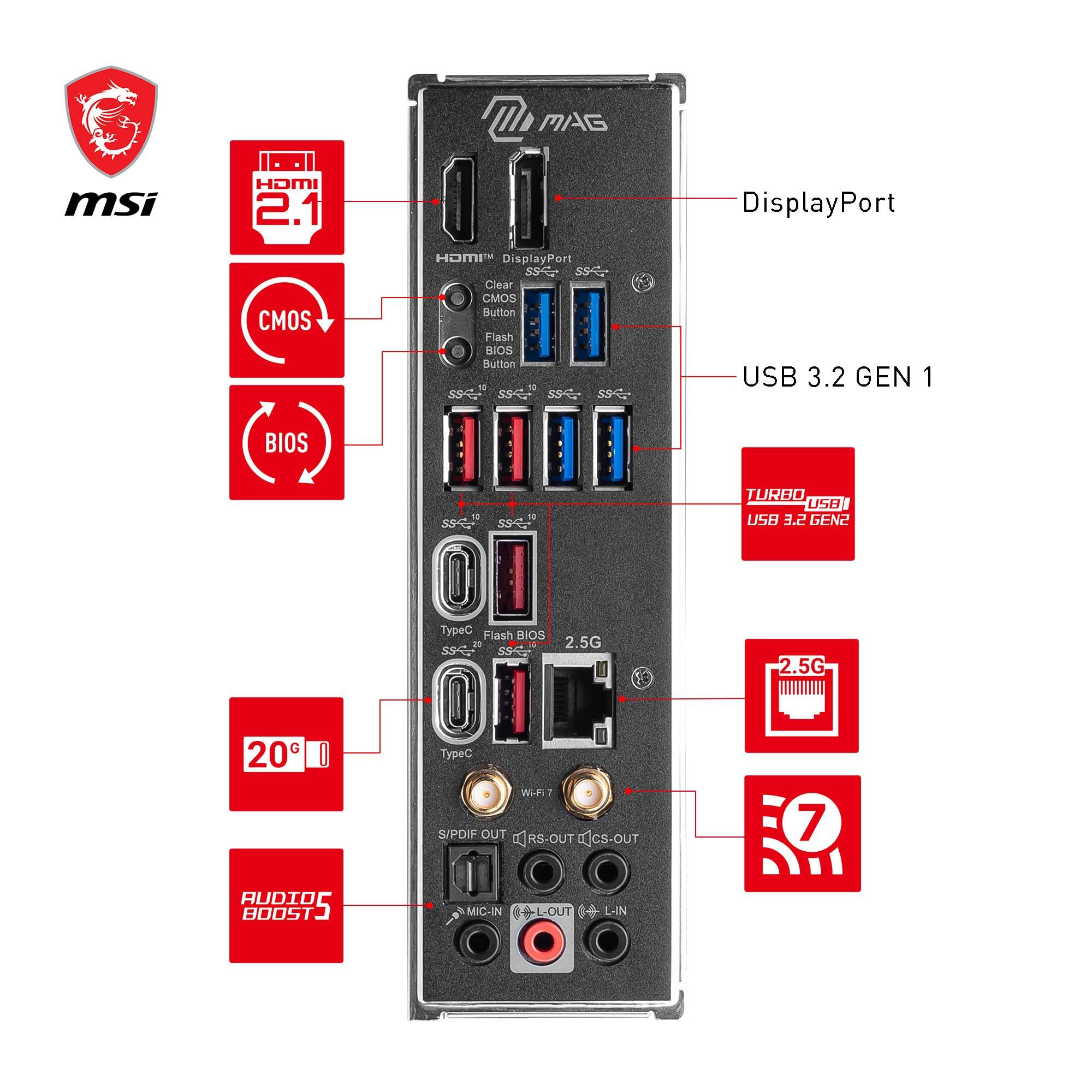 MSI MSI MAG Z790 Tomahawk MAX WiFi Gaming Motherboard (Supports 12th/13th/14th Gen Intel Processors, LGA 1700, DDR5, PCIe 5.0, M.2, 2.5Gbps LAN, USB 3.2 Gen2, Wi-Fi 7, ATX) (Renewed)