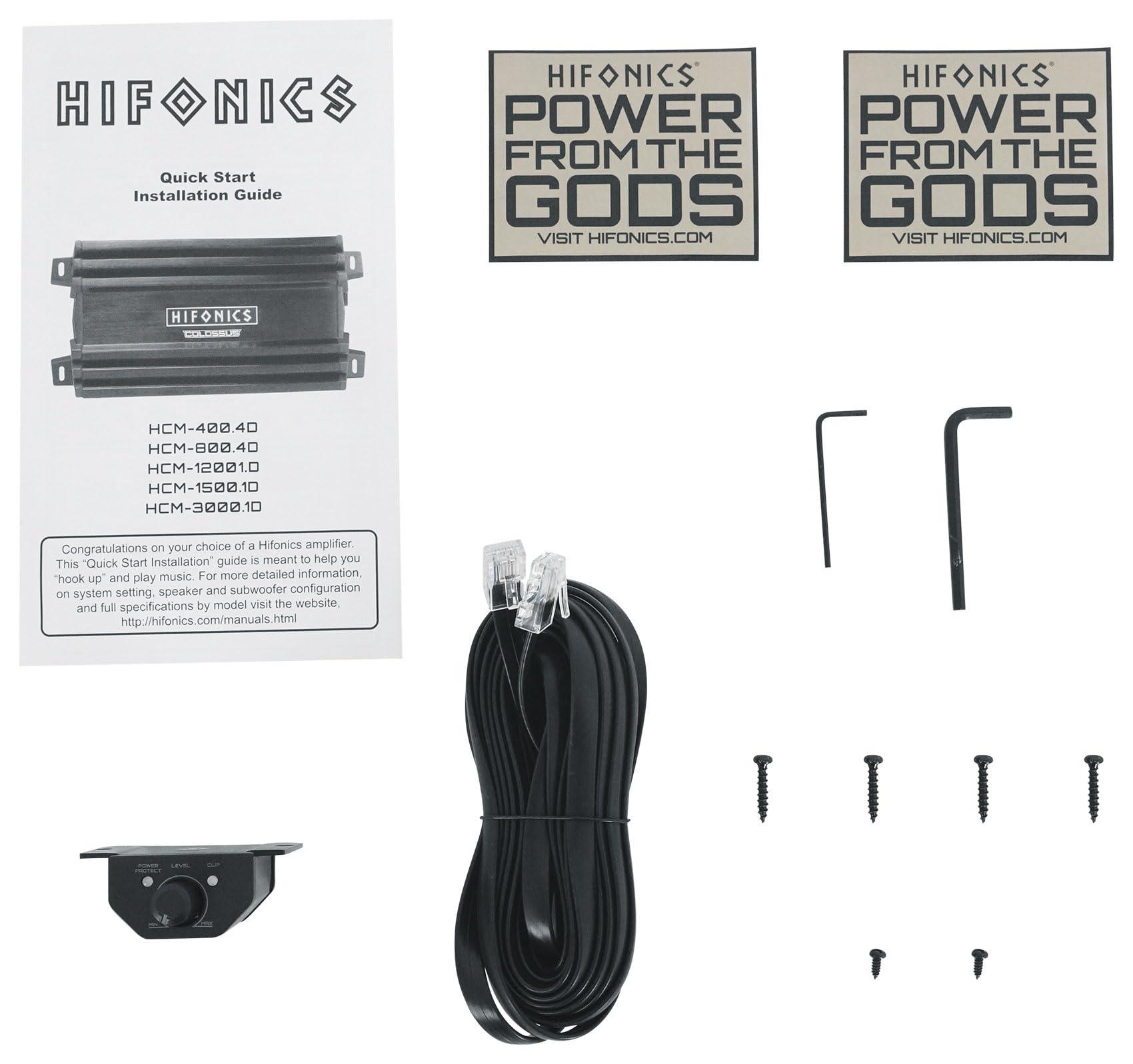 Audiosavings Audiosavings Bundle: Hifonics HCM-1200.1D 1200 Watt Mono Amplifier Mini 1 Ohm Class D Car Stereo Amp Bundle with Rockville RWK41 4 Gauge Complete Car Amp Wiring Installation Wire Kit (2 Items)