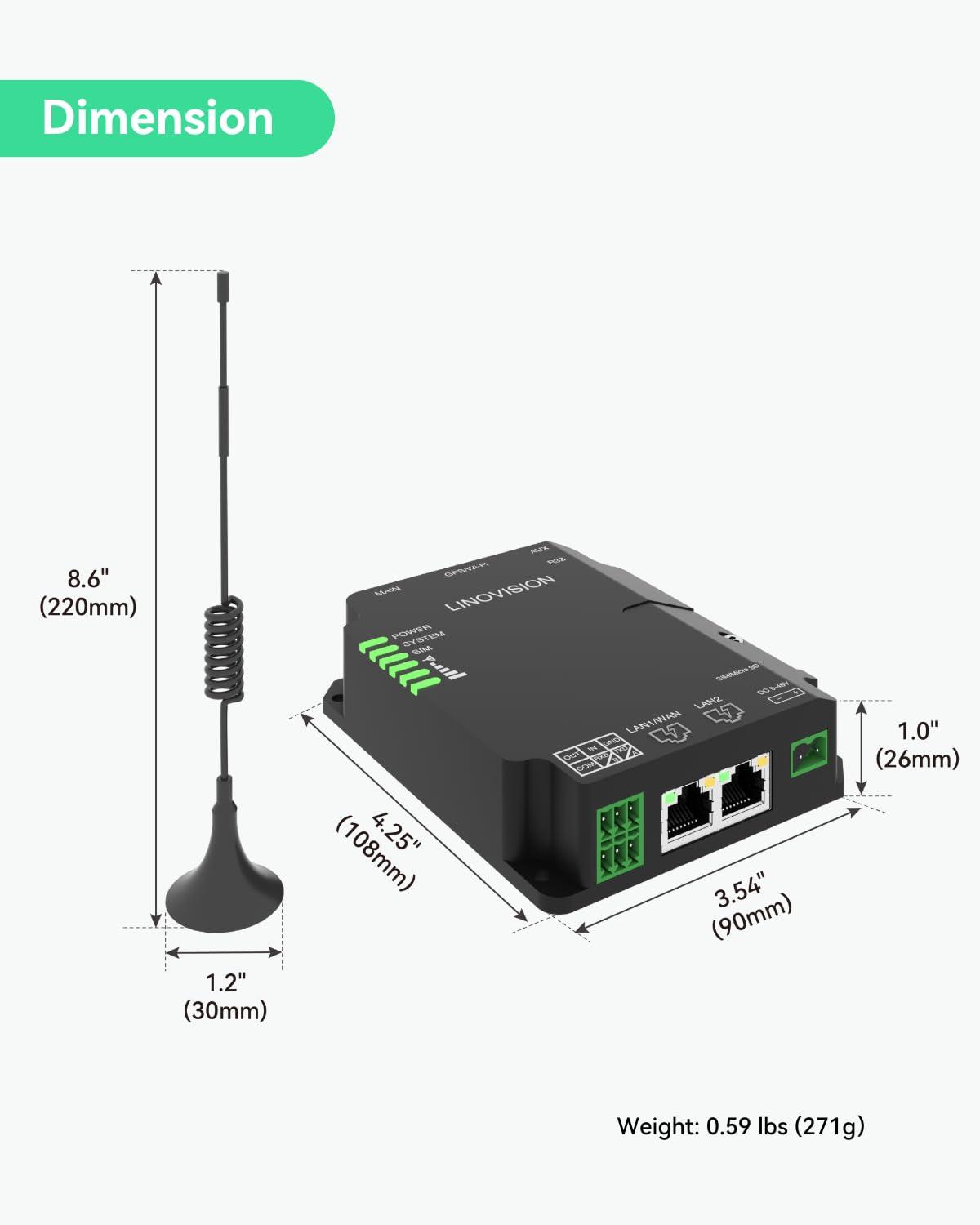 LINOVISION LINOVISION Industrial 4G LTE Cat4 Cellular Router with Wi-Fi, Enhanced Signal for Remote Sites, Dual SIM Slots, DTU Gateway for RS485 devcie, IoT Sensors, Solar Power Cameras, M2M, Vehicles