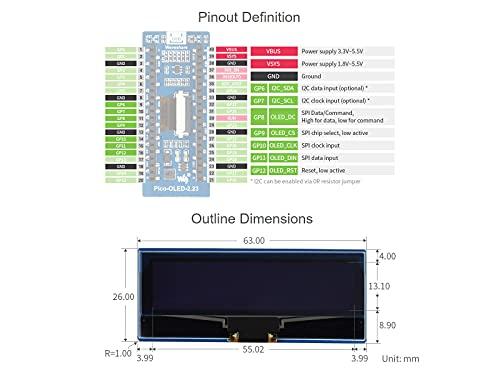 TOP1 Waveshare 2.23 inch OLED Display Module for Raspberry Pi Pico 128×32 Pixels Screen SPI/I2C Four-Wire SPI and I2C Communication Monitor @TOP1