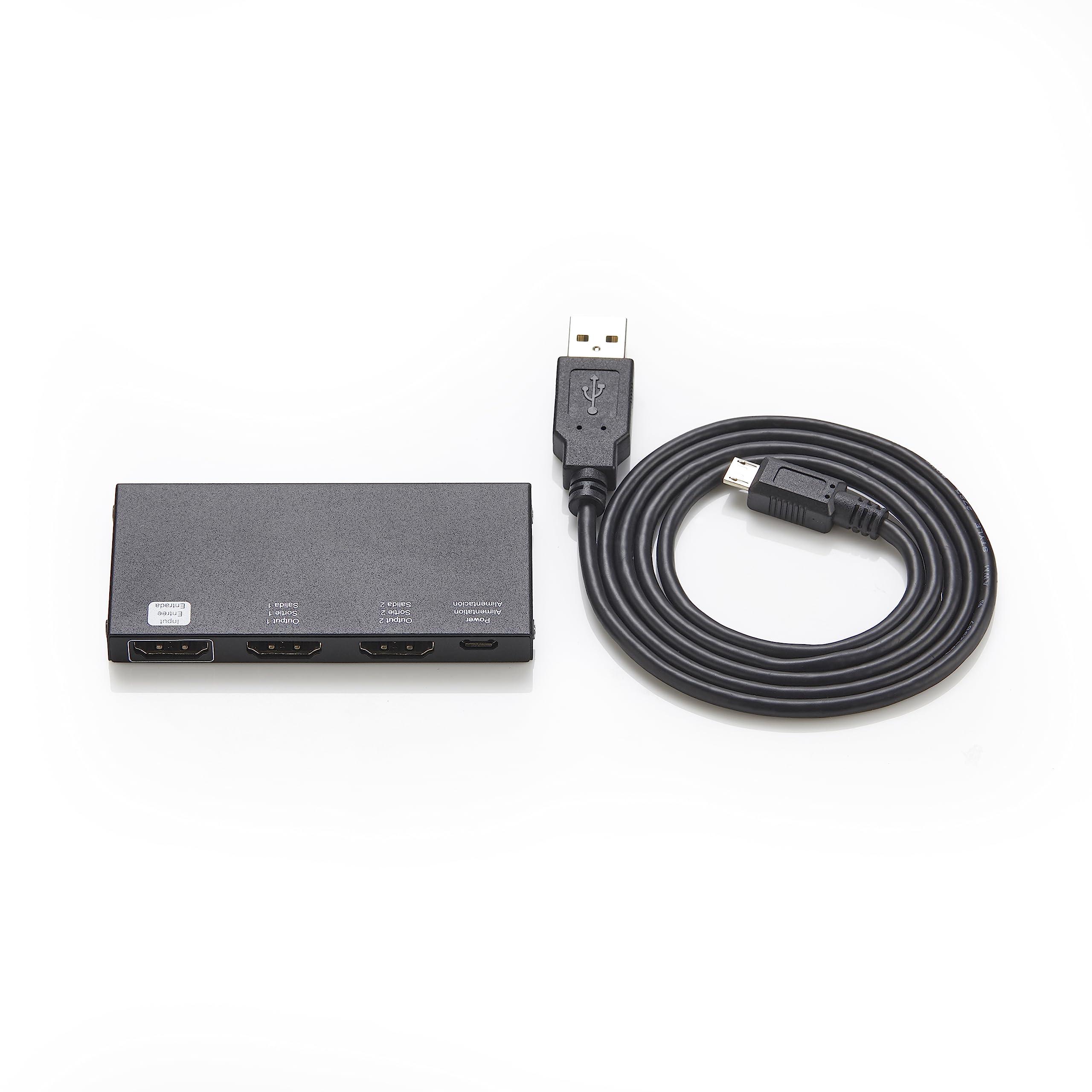 Amazon Basics Amazon Basics HDMI Splitter 1 in 2 Out, 4K@60Hz for Dual Monitors, Mirror Only, Black