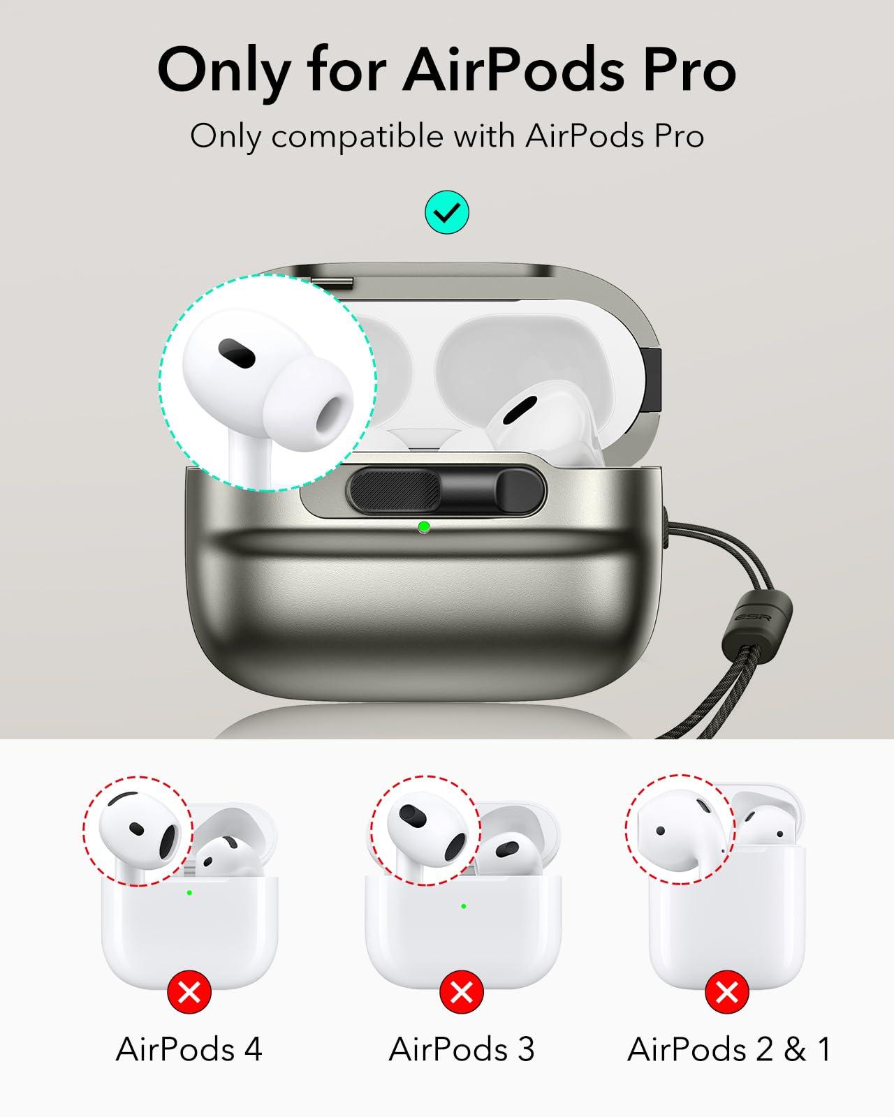 ESR ESR for AirPods Pro Case (2023/2022/2019, 2nd/1st Gen), Compatible with Airpods Pro 2 (USB-C/Lightning Cable), MagSafe Ready, Magnetic Lid Lock, Full Drop Protection Cover with Lanyard, Titanium