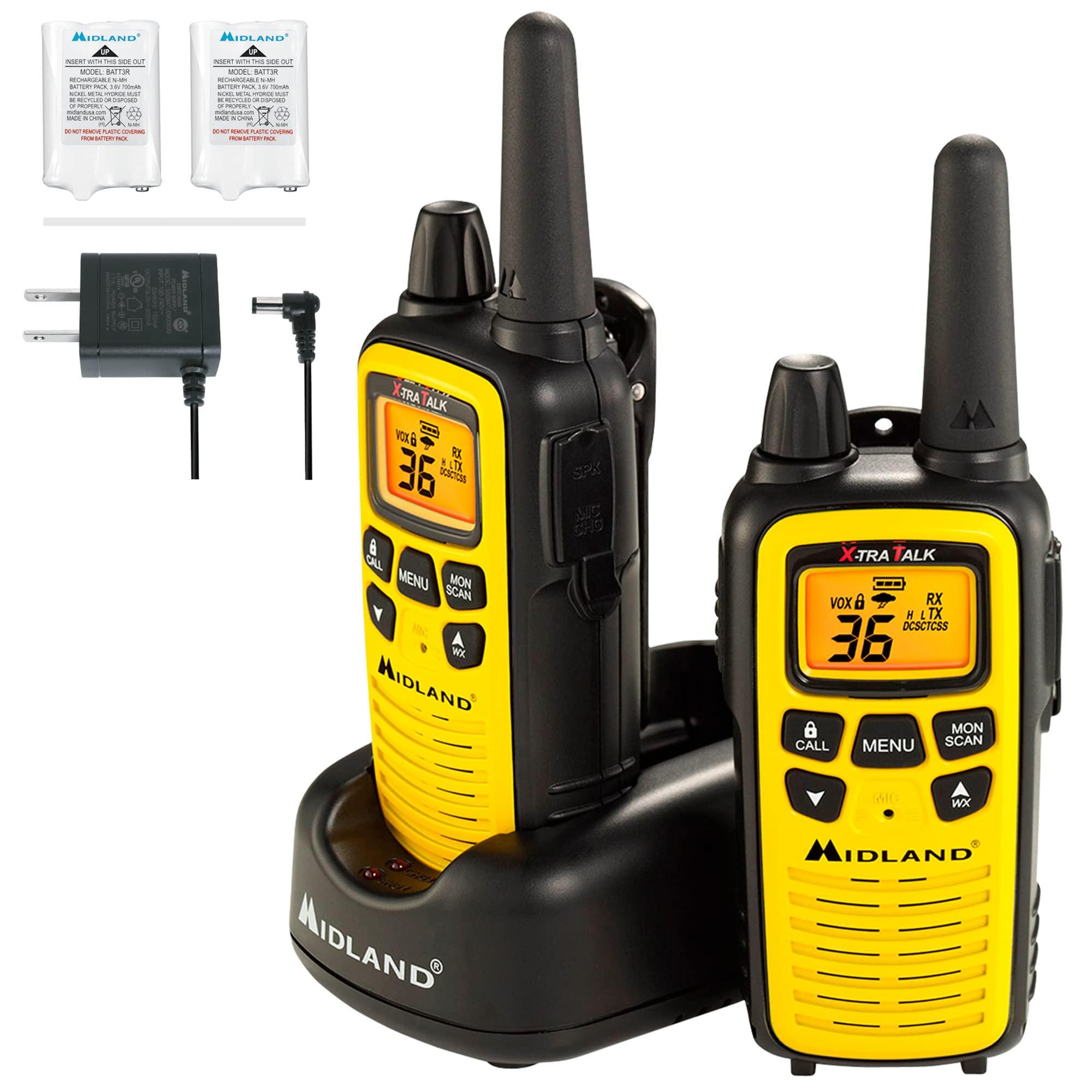 Midland Midland - LXT600VP3 Long Range Walkie Talkie - FRS Two-Way Small Business Radio Rechargeable Portable- UTV Accessories with NOAA Weather Scan + Alert, and 36 Channels (Yellow/Black, 2 Radios)