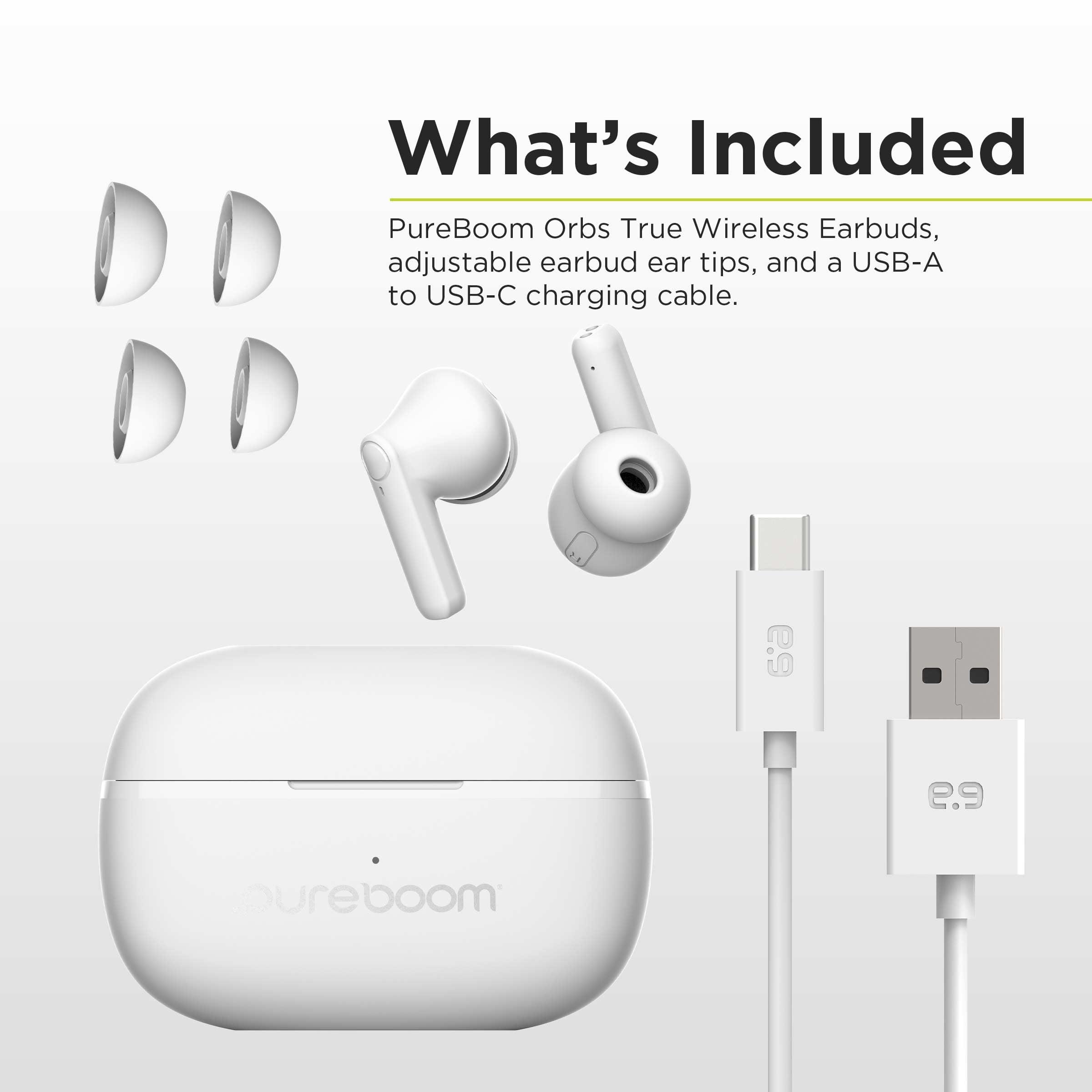 PureGear PureGear PureBoom Wireless Earbuds for Enhanced Sound, Touch Control Stereo Headphones in Ear Built-in Mic for iPhone/Android Phones/TV/Laptops, More Devices (White) Lifetime Replacement Coverage