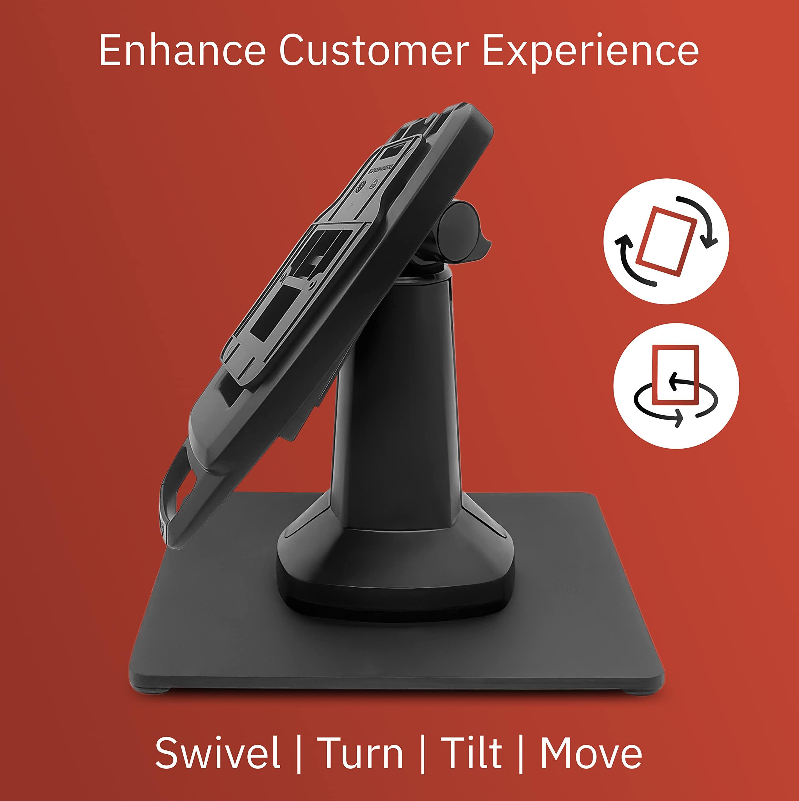 Tailwind ENS Tailwind Verifone Vx805 7" Latch and Lock Compact Pole Mount PIN Pad Stand with Full Device Protective Spill Cover and Square Freestanding Mobility Base Plate, Black