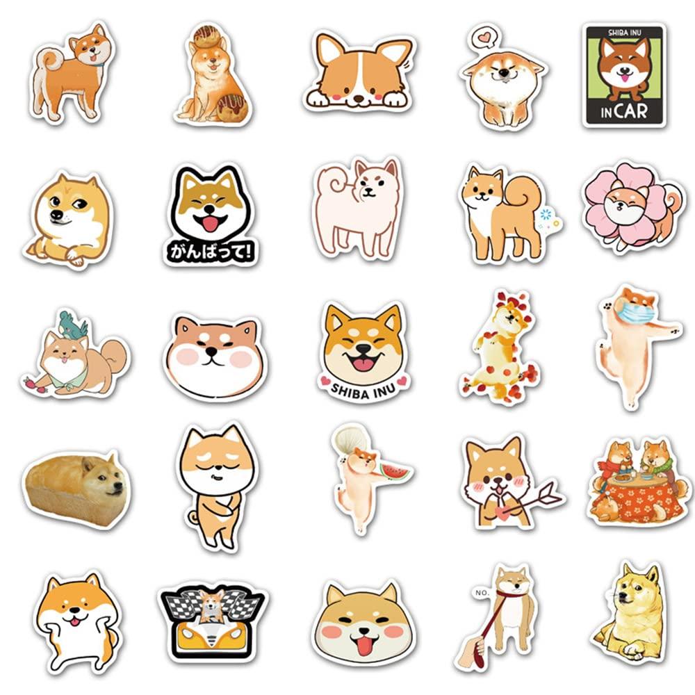 WLJIAO Dog Stickers Decals for Laptops,50 Pcs Cute Funny Fancy Shiba Inu Akita Dogs Waterproof Vinyl Sticker,Water Bottle Phone Skateboard Stickers for Kids,Teens,Adults