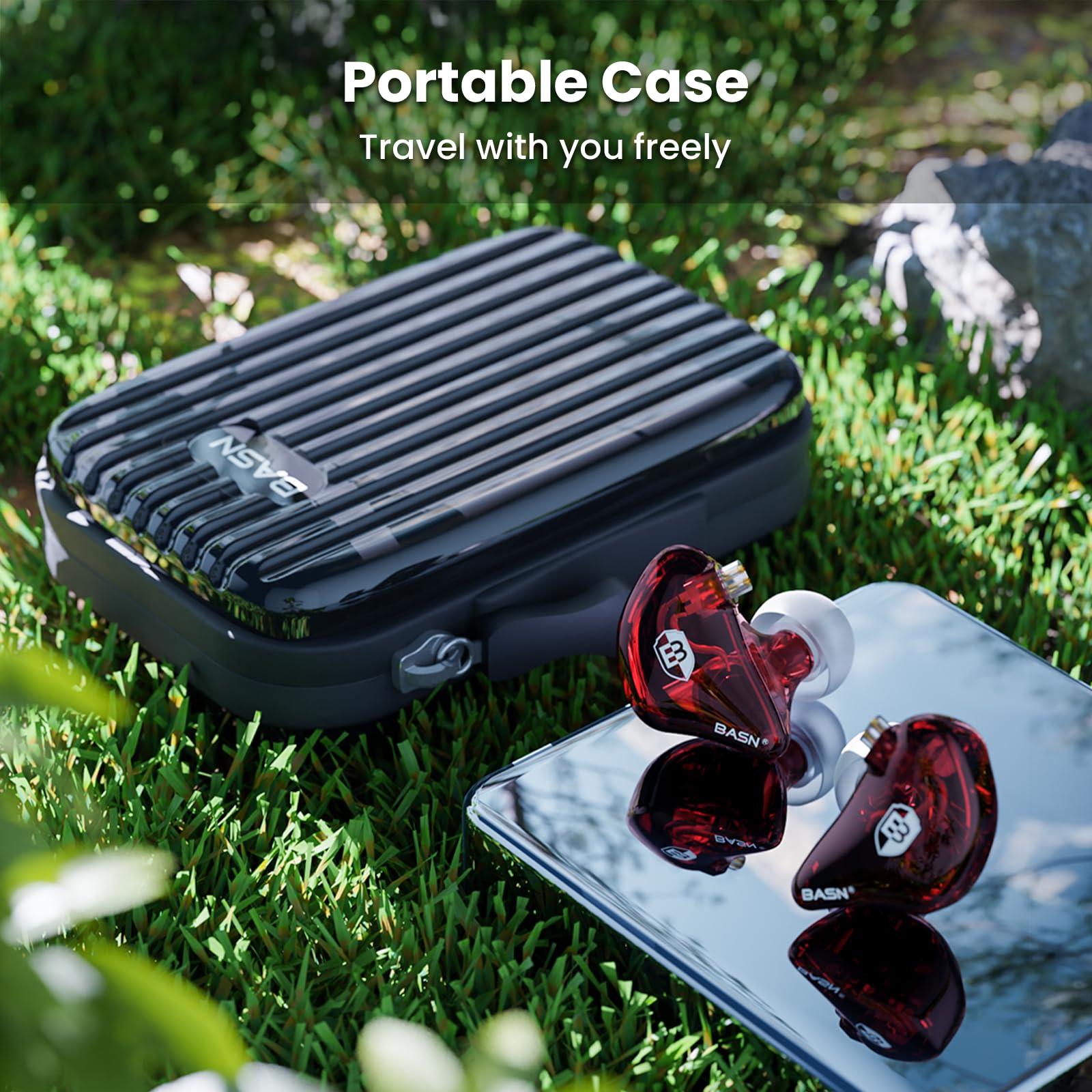 BASN BASN Bsinger Professional in Ear Monitor Headphones, Dual Drivers 2-Pin IEM Earbuds with Mic, Clear Sound HiFi Earphones for Musicians Drummers and Stage (Red, 2-Pin)