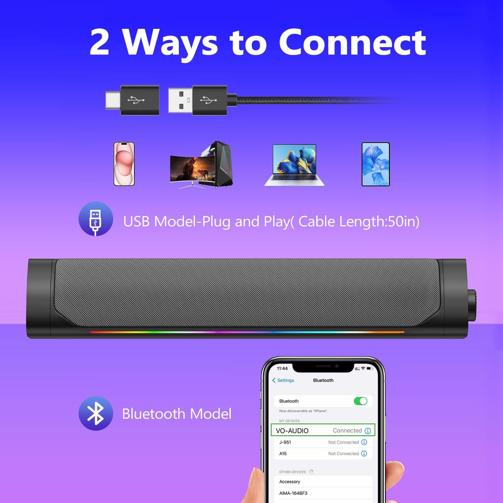 VOTNTUT VOTNTUT Computer Speakers for Desktop Pc,Bluetooth PC Speakers with Headphone Output,2 Ways Connect Monitor Desktop Speakers for Windows,Linux,Mac Air/Pro Phones(USB-C to USB Adapter Included)