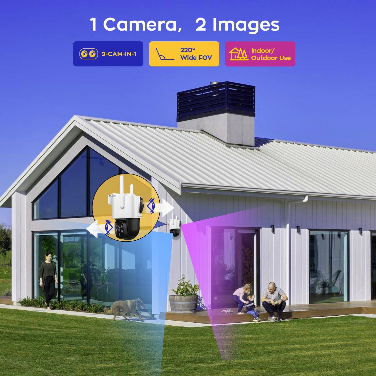 xmartO xmartO [Dual-Image Wide FOV] 16CH Security Camera System Wireless, 4-Set 2-in-1 Cameras, 4K Long Range WiFi 6 Surveillance NVR, Pan Tilt Zoom 4MP QHD Home CCTV Camera Set w. 1TB HDD, 0 Monthly Fee