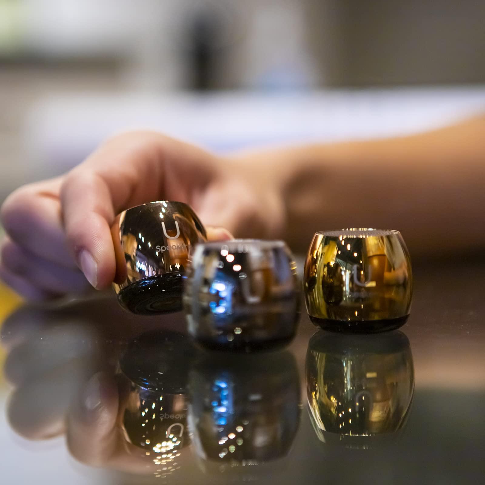 Fashionit Fashionit U Micro Speaker | Stylish Portable Wireless Bluetooth 5.0 with Built-in Mic & Remote Shutter | Perfect Little Speaker for Home, Parties, Travel! Small Device, Rich Sound | Mirror Gold