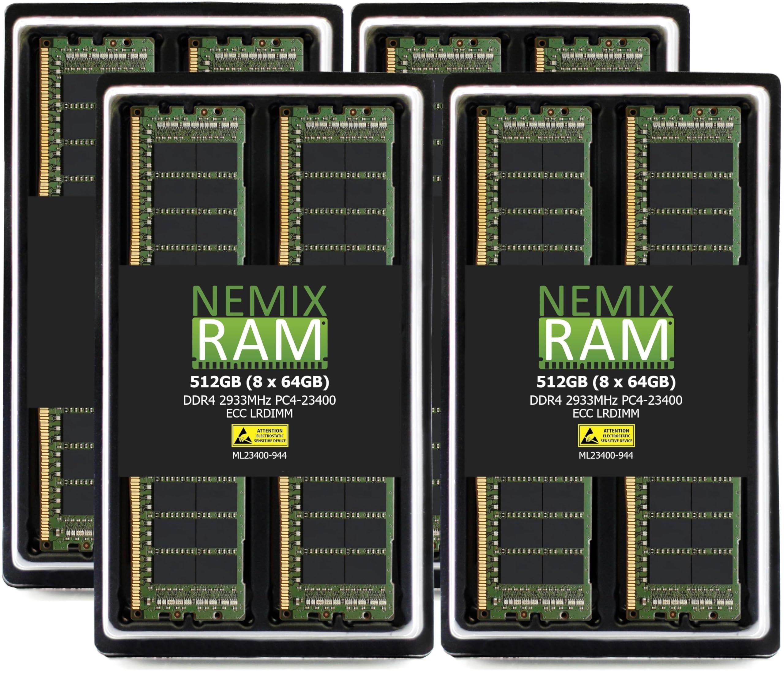 NEMIX RAM NEMIX RAM 512GB (8X64GB) DDR4 2933MHZ PC4-23400 4Rx4 1.2V CL21 288-PIN ECC LRDIMM KIT Load Reduce Server Memory Compatible with Dell PowerEdge R940xa Rack Server