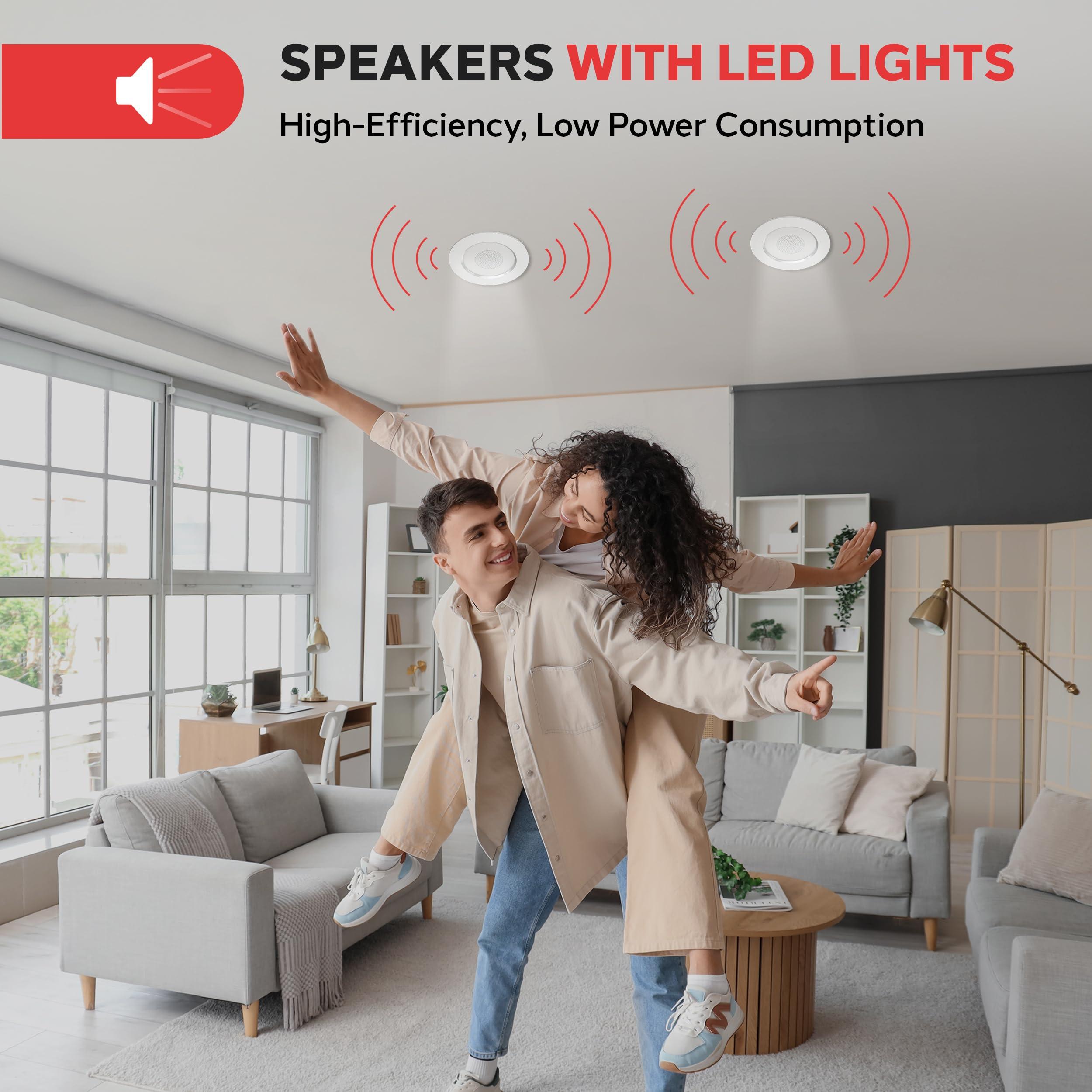 Pyle Pyle 4\" In-Ceiling In-Wall Speakers - 320 Watts Max, 2-Way Stereo Sound, Flush Design w/ BT Wireless Receiver, LED Light, & Spring Loaded For Easy Installation- PDIC4CBTL4B (4 Speakers)