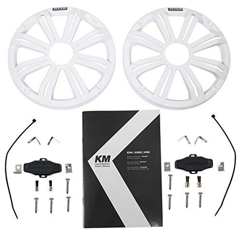 KICKER (1) Pair Kicker 45KM84L 8\" 600 Watt Boat Speakers LED\'s KM8 Bundle with (1) Rockville DMAC80B Dual 7.7\" Wakeboard Tower Speaker Enclosure and (1) 1.75\" Compatible with Polaris RZR Speakers (3 Items)