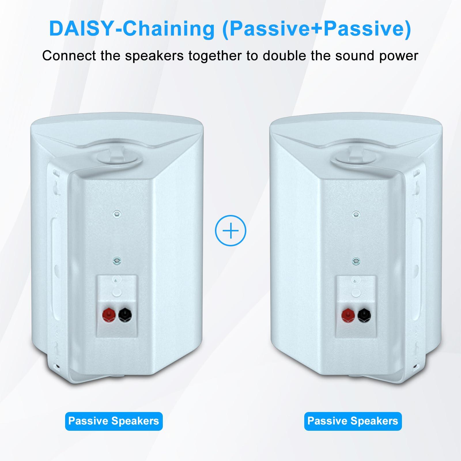 Herdio Herdio 6.5 Inch 400W Outdoor Speakers Wired Waterproof Passive with Powerful Bass,Wall Mount Speakers for Patio Garage Covered Deck,All-Weather Durability(Pair,White)