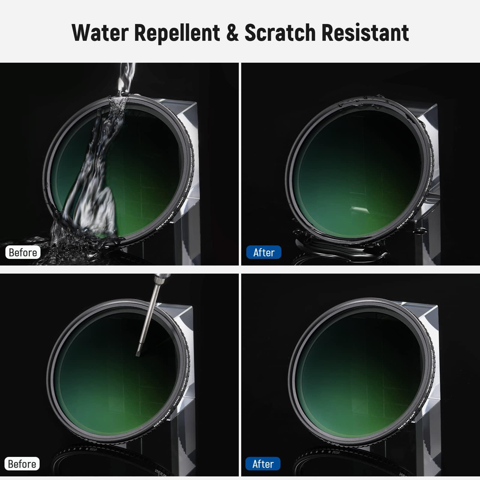 NEEWER NEEWER 49mm Variable ND Filter ND3-ND1000, 1.5-10 Limited Stops Neutral Density Filter with HD Optical Glass & Double Sided 30 Layer Nano Coatings, Water Repellent/Scratch Resistant/Aluminum Frame
