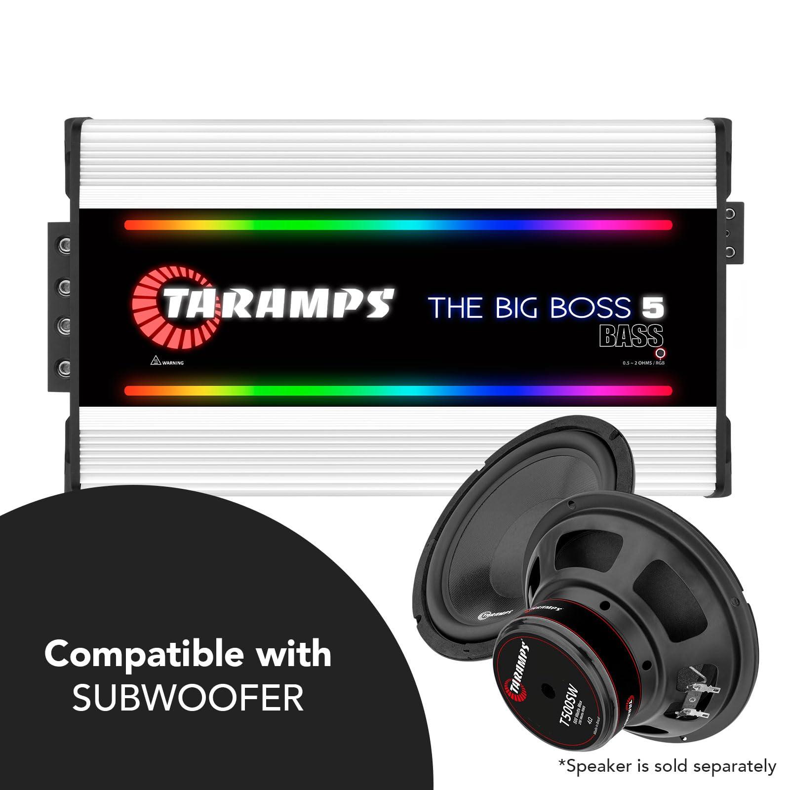 Taramp's Taramps The Big Boss 5 Bass White Version Monoblock Amplifier RGB Effects 0.5~2 Ohms 5000 Watts Rms Multi-Impedance Car Audio System Class D, Smart 5k