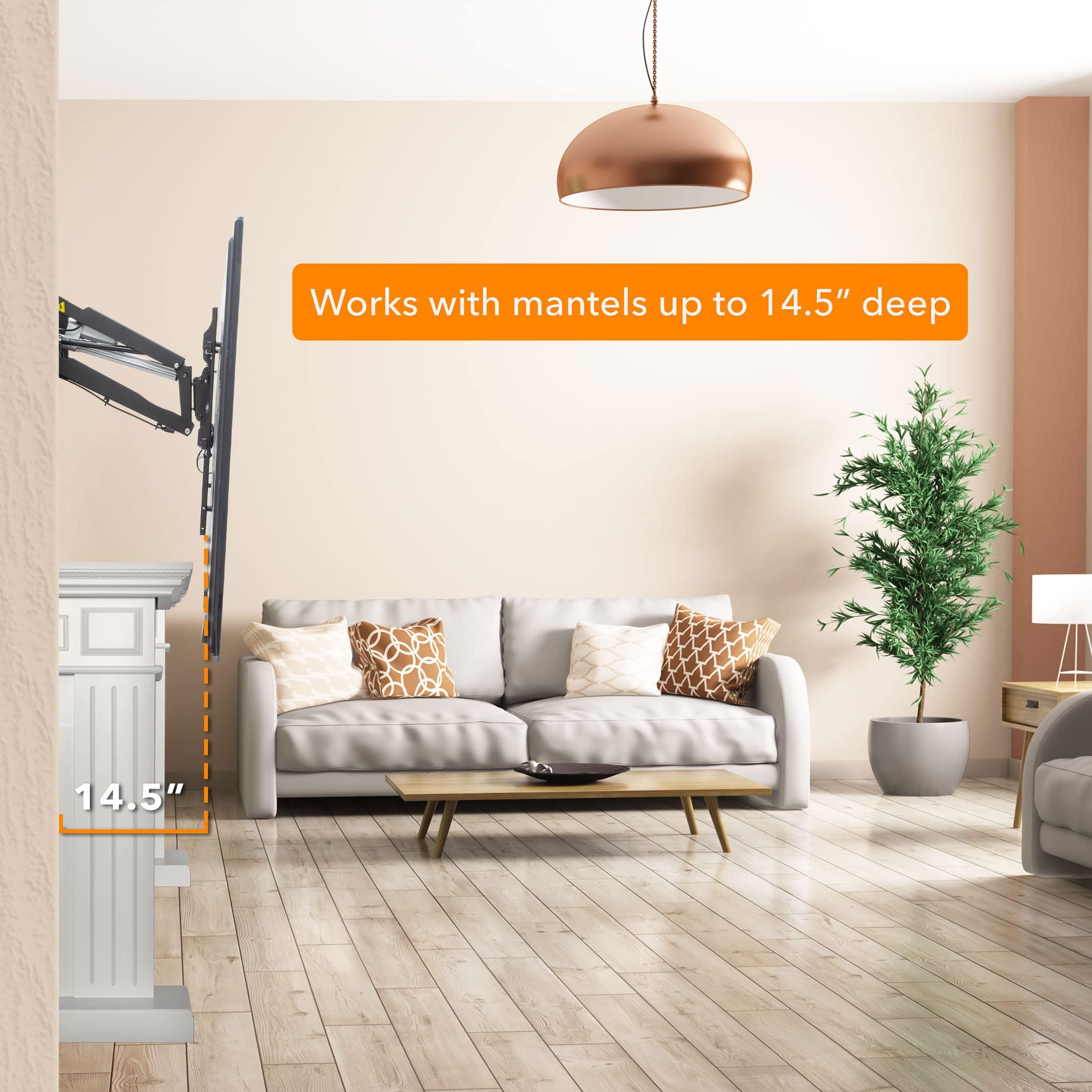 Mount-It! Mount-It! Motorized Fireplace TV Wall Mount, Electric TV Mount with Height Adjustable Drop Down Arms for Mantel Installation, Fits 65, 70, 75, 80 Inch Screens