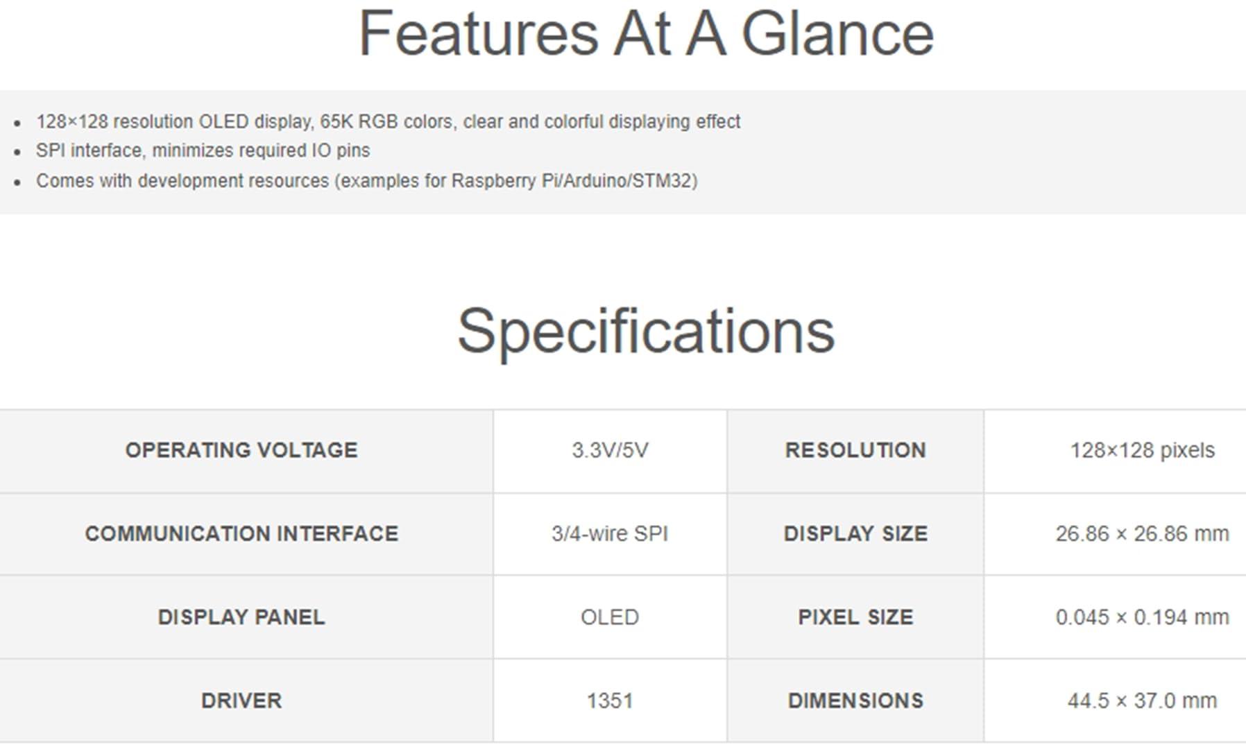 Wonrabai 1.5inch RGB OLED Display Module 128128 Pixels, 65K RGB Display Colors, SPI Interface Compatible with Raspberry Pi 5/ Pi 4B/ Pi 3B+ Pi3B/ Pi Zero/Pi Zero 2W/Arduino/STM32, etc.