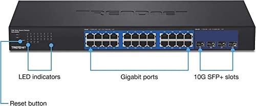 TRENDnet TRENDnet 28-Port Web Smart Switch, 24 x Gigabit Ports, 4 x 10G SFP+ Slots, High Speed Network Uplinks, 128 Gbps Switching Capacity,1U Rack Mountable,Lifetime Protection, Black, TEG-30284