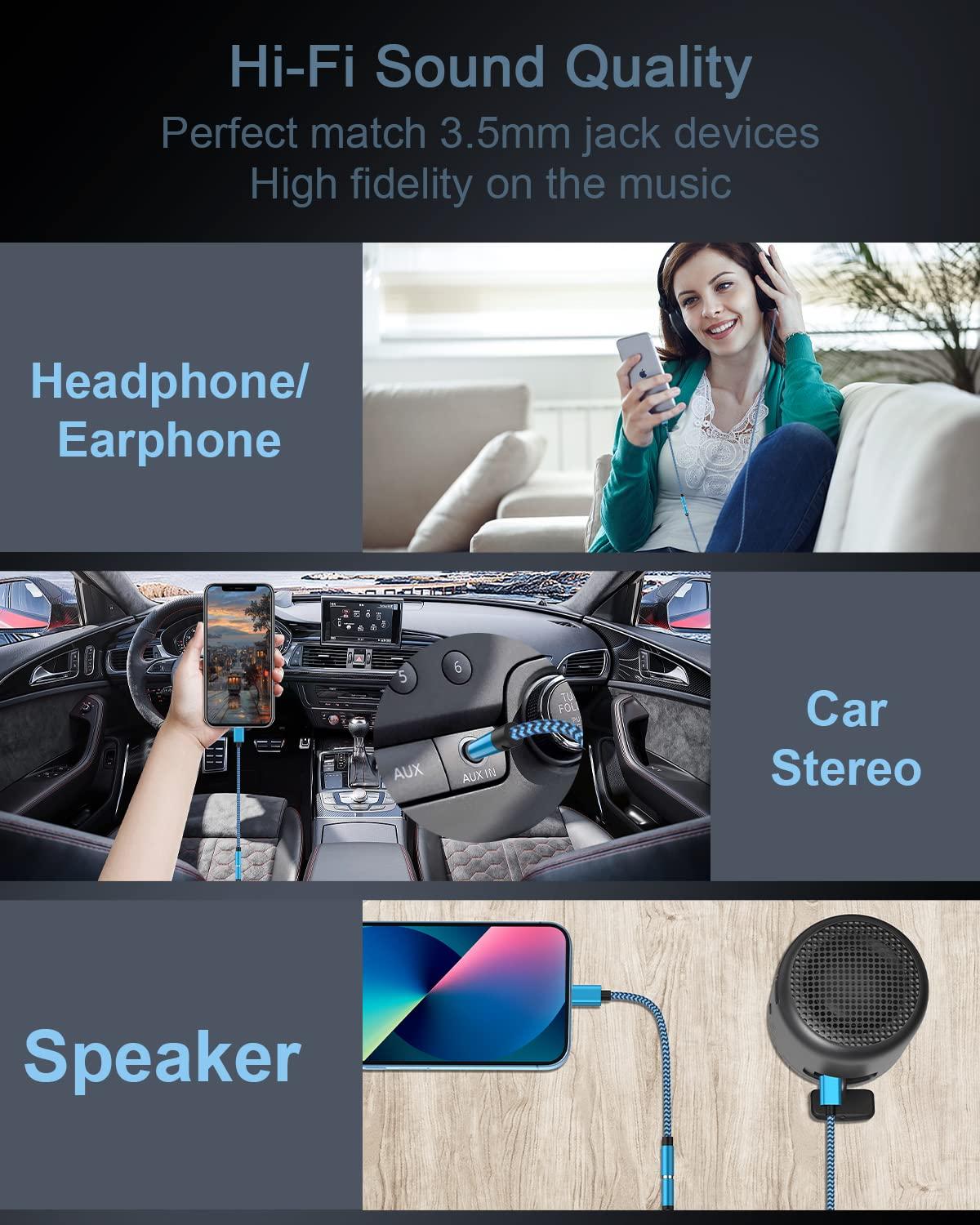 Haoano 2-Pack Lightning to 3.5mm Aux Adapter, iPhone Headphone Adapter for Aux Cord [Apple MFI Certified] iPhone 3.5mm Jack Audio Adapter Dongle for iPhone 14 13 12 11 Pro Max Plus Mini XR XS 8 iPad iPod