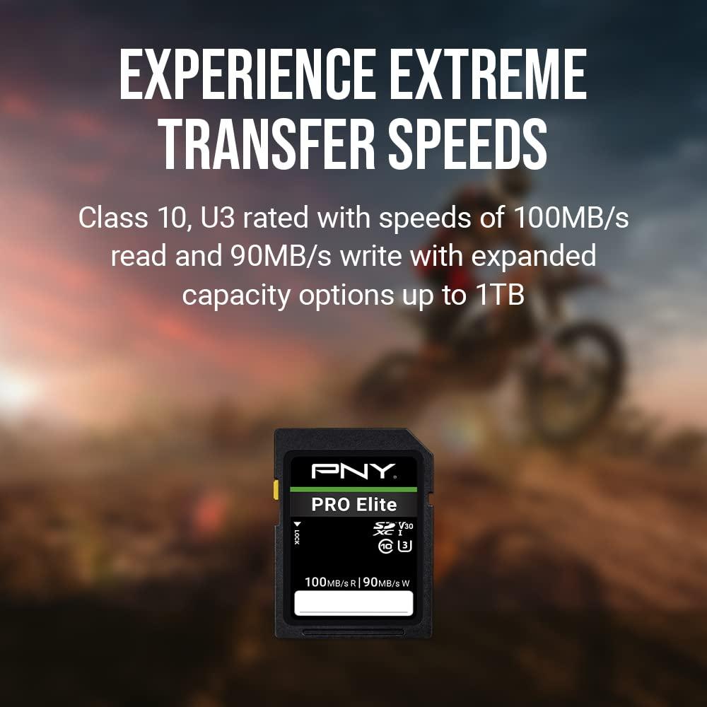 PNY PNY 512GB PRO Elite Class 10 U3 V30 SDXC Flash Memory Card - 100MB/s, Class 10, U3, V30, 4K UHD, Full HD, UHS-I, Full Size SD
