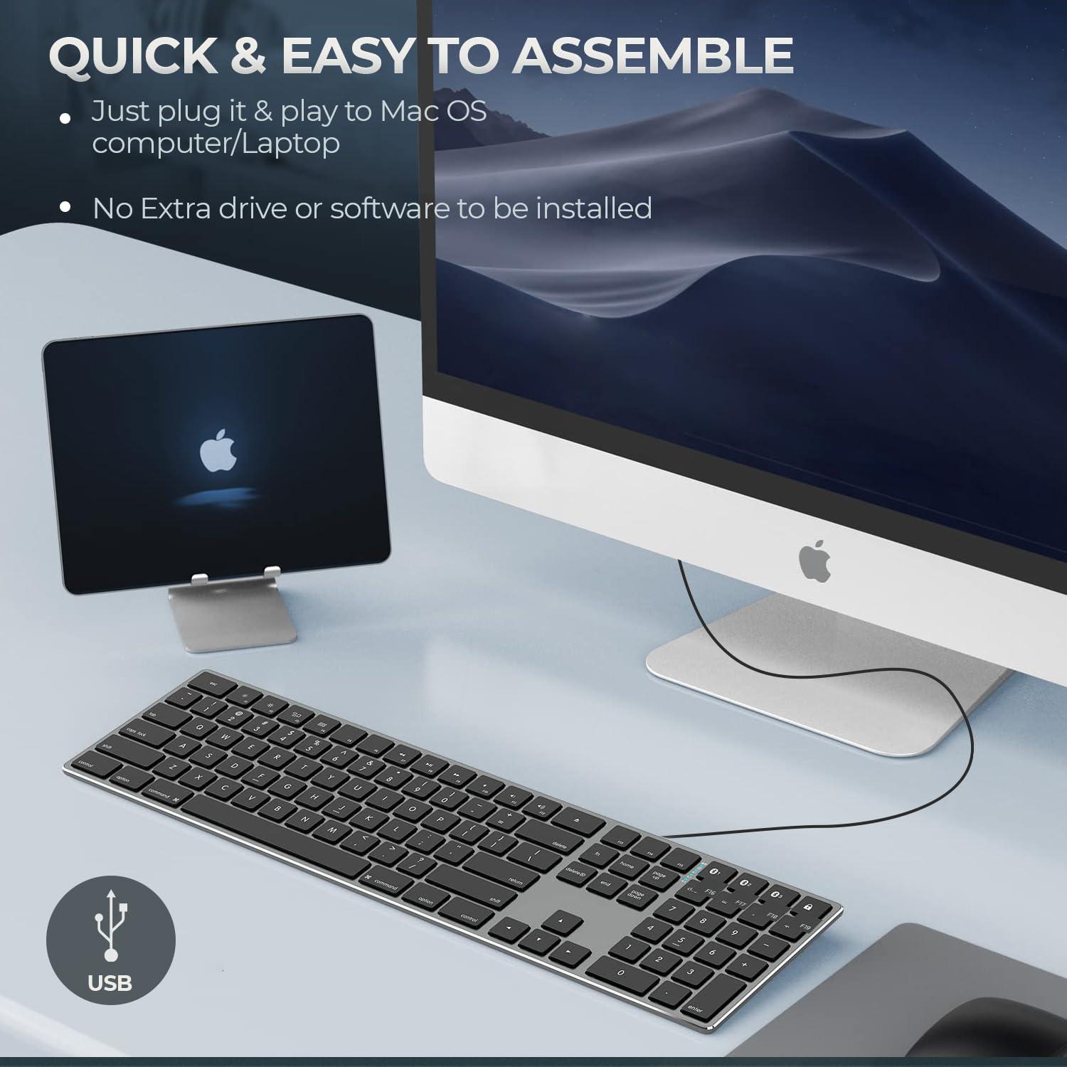 Matias Matias Wired USB C Keyboard for Mac with Numeric Keypad - Mac Keyboard Compatible with Mac OS X v.10.6.8, MacBook Pro, MacBook Air, iMac - Latest Version Supported - (Space Grey)