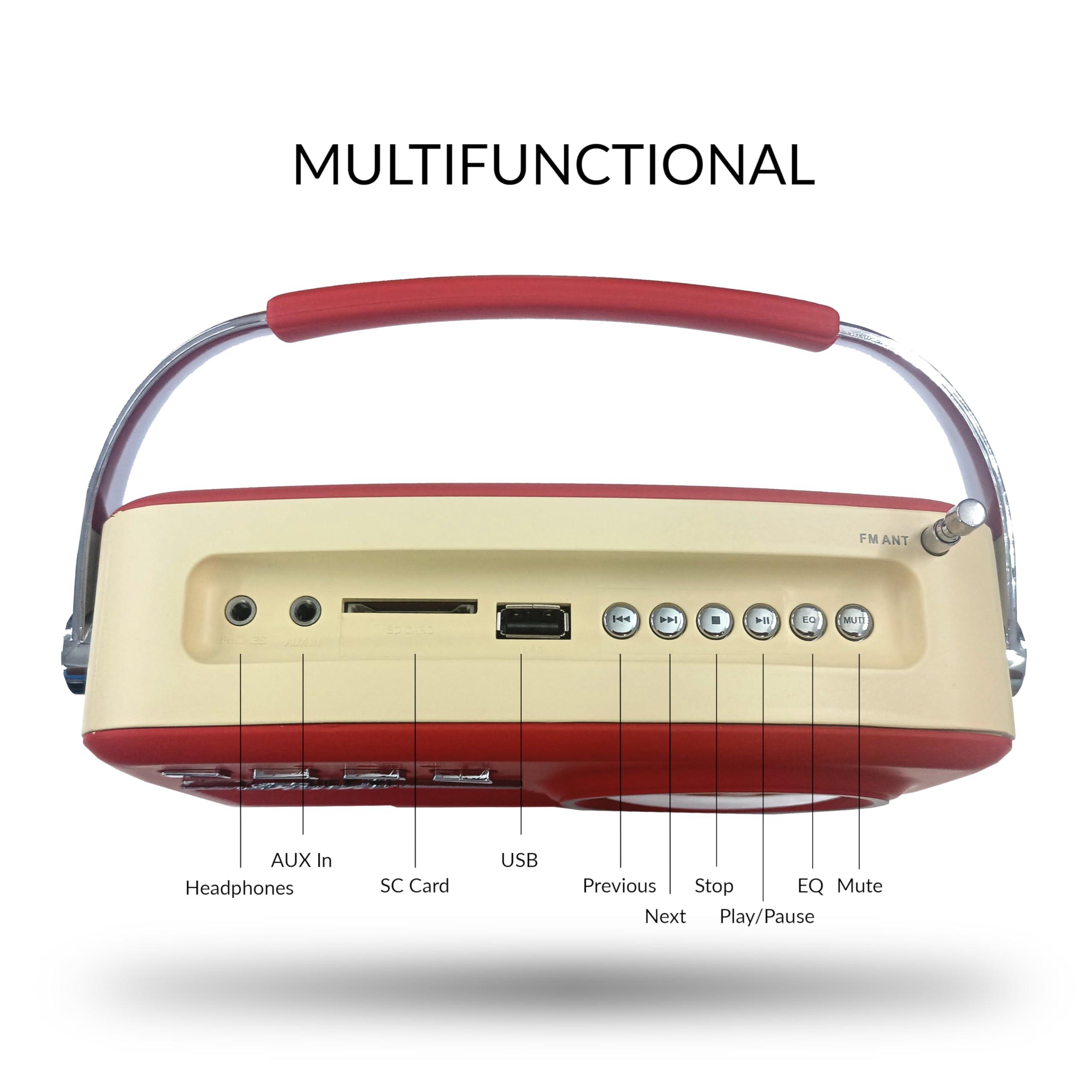 Supersonic Supersonic SC-1201BT Retro Portable Bluetooth Speaker with Vintage Vibes, AM/FM Radio, USB/SD Card/AUX Inputs, in a Cute Old Fashion Style for Kitchen Desk Bedroom Decor Aesthetic Gift for Friend