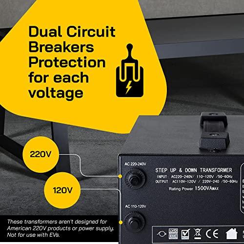 ELC ELC T Series 1500+ Watt Voltage Converter Transformer - Step Up/Down - 110v to 220v / 220v to 110v Power Converter - Circuit Breaker Protection, CE Certified [3-Years Warranty]