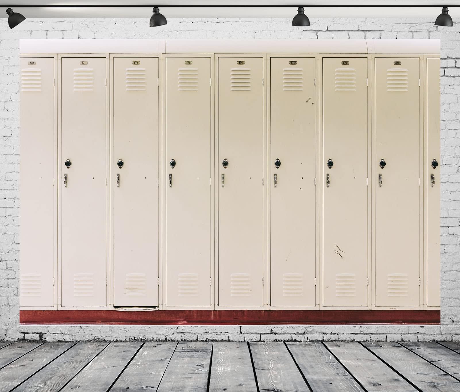 BELECO BELECO 8x6ft Fabric Old White School Locker Backdrop High School Gym Locker Room Stadium Metal Locker Safety Depository Security Storage Cabinet Photography Background Students Photo Studio Props