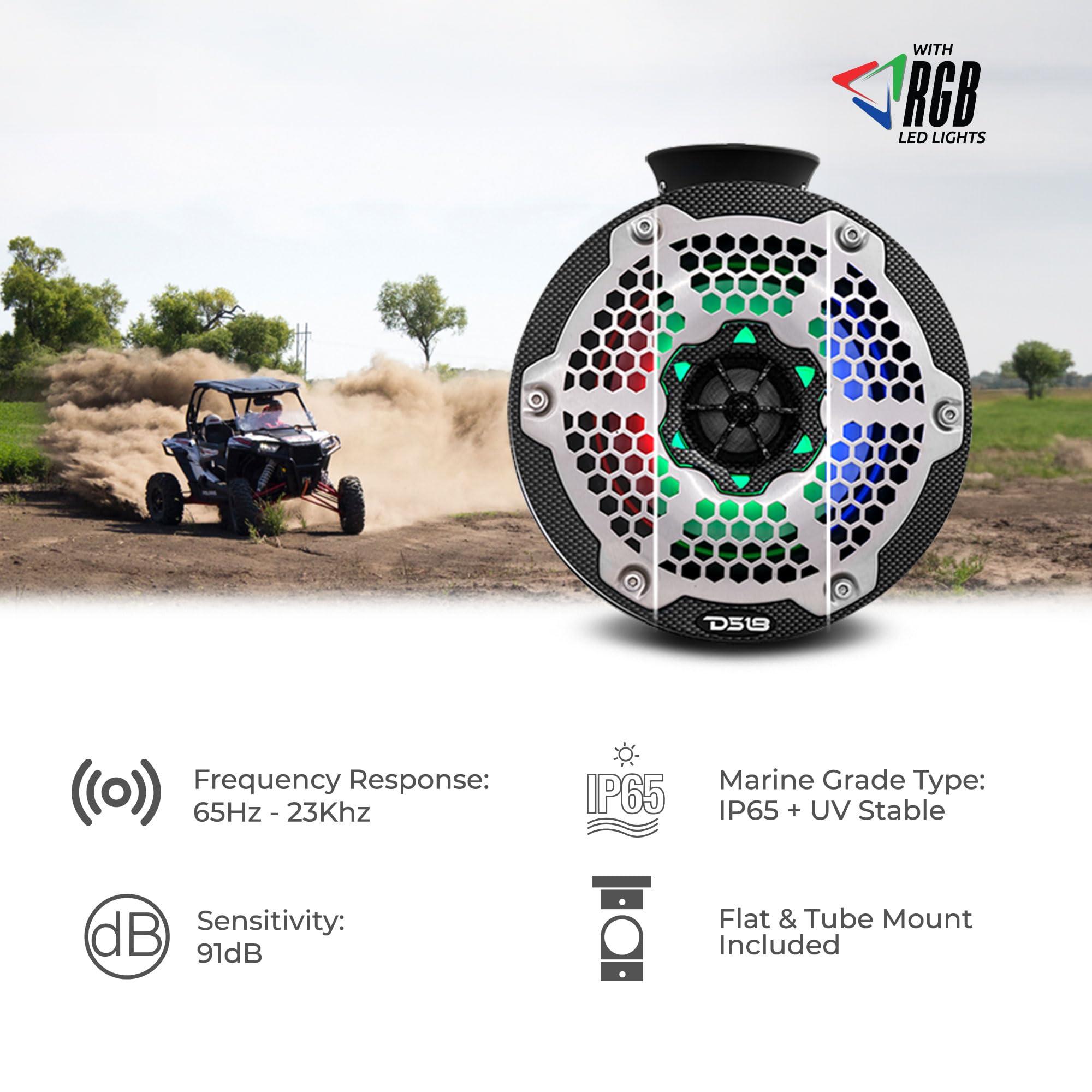 DS18 DS18 NXL-PS6BK 2-Way Wakeboard Tower Speakers with Integrated RGB Lights - 300 W MAX Perfect for Jet Skies, Ideal for ATV, UTV, Jeep, Side by Side, Marine, RZR